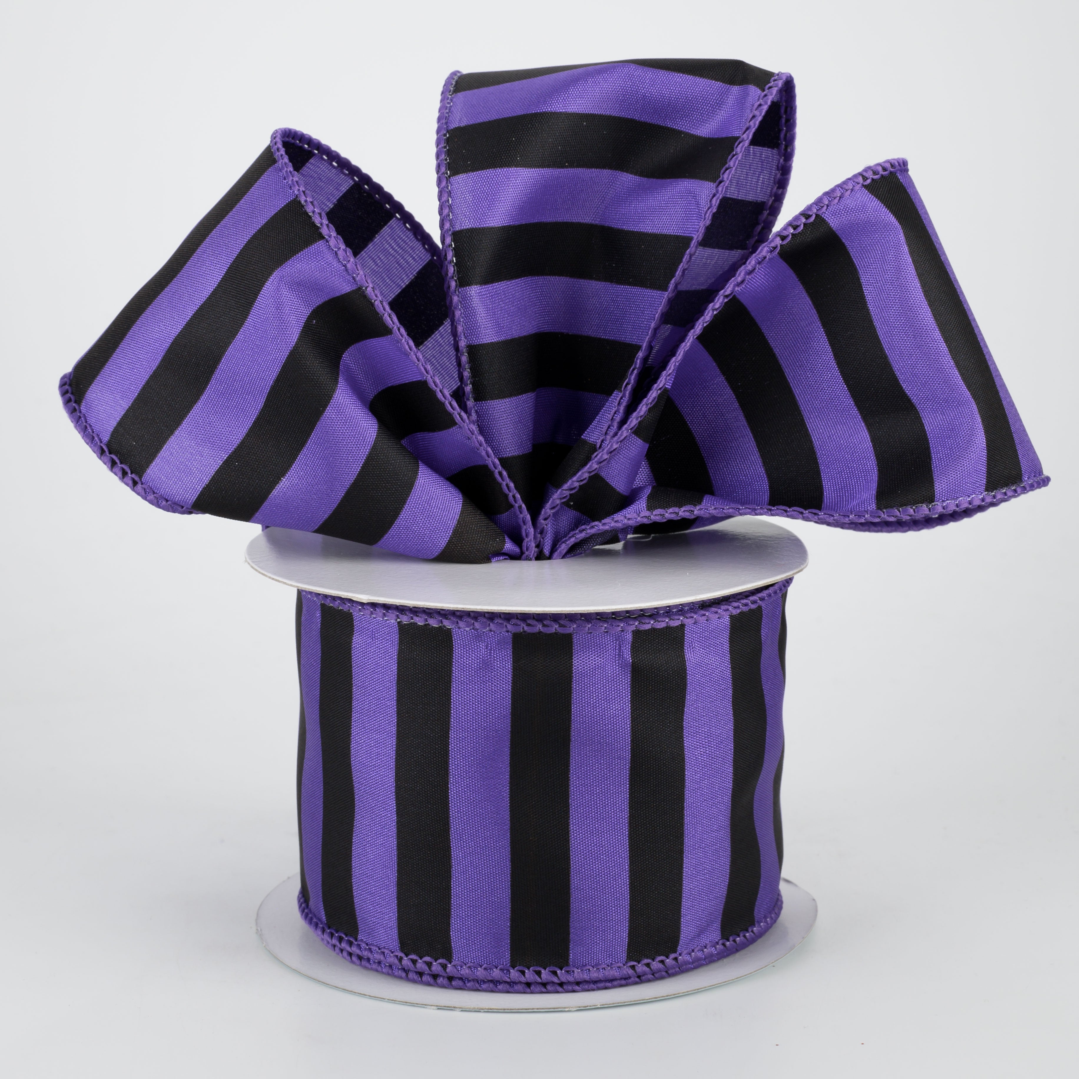 2.5" Medium Stripe Ribbon: Purple & Black (10 Yards) Lifestyle Photo
