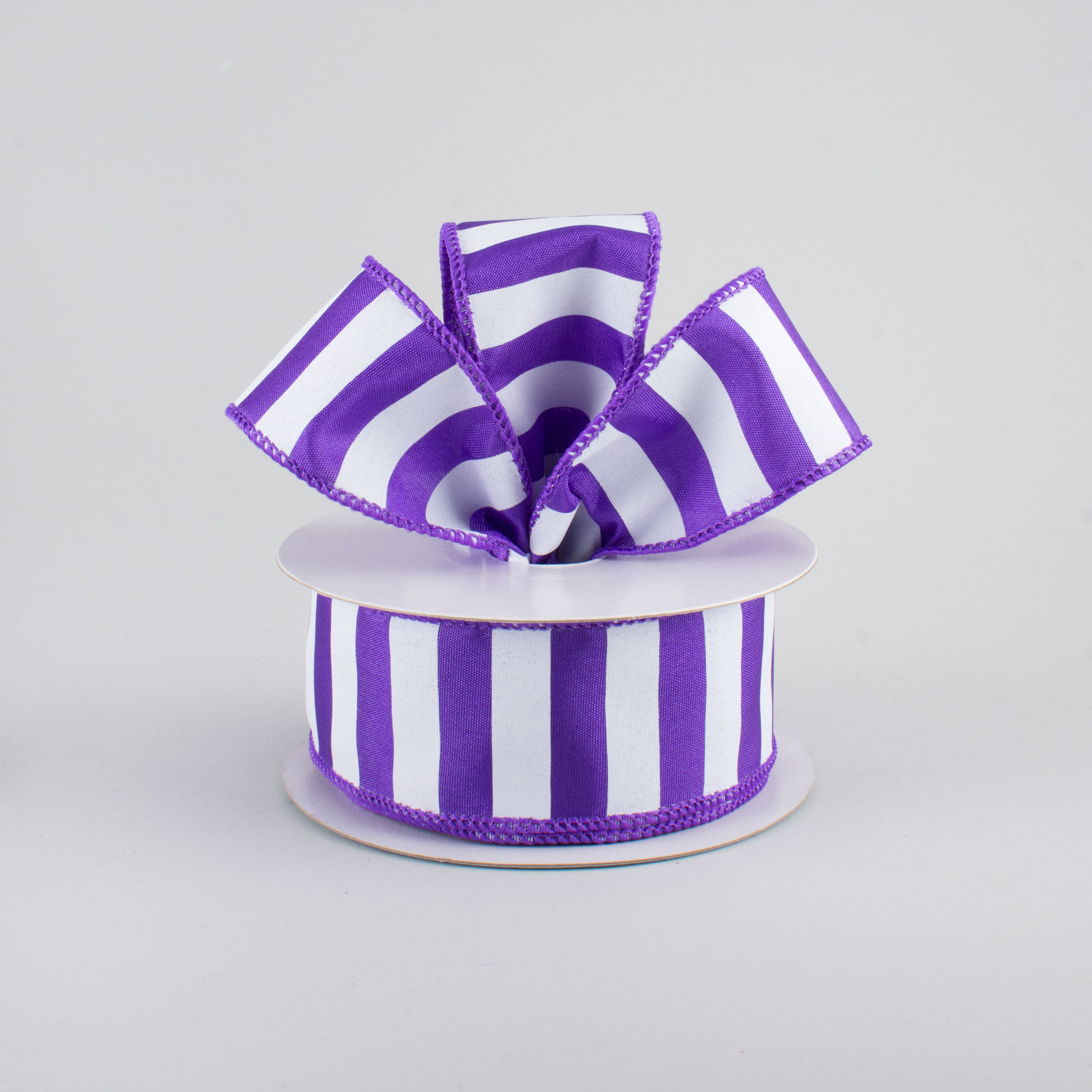 1.5" Medium Stripe Ribbon: Purple & White (10 Yards) Lifestyle Photo