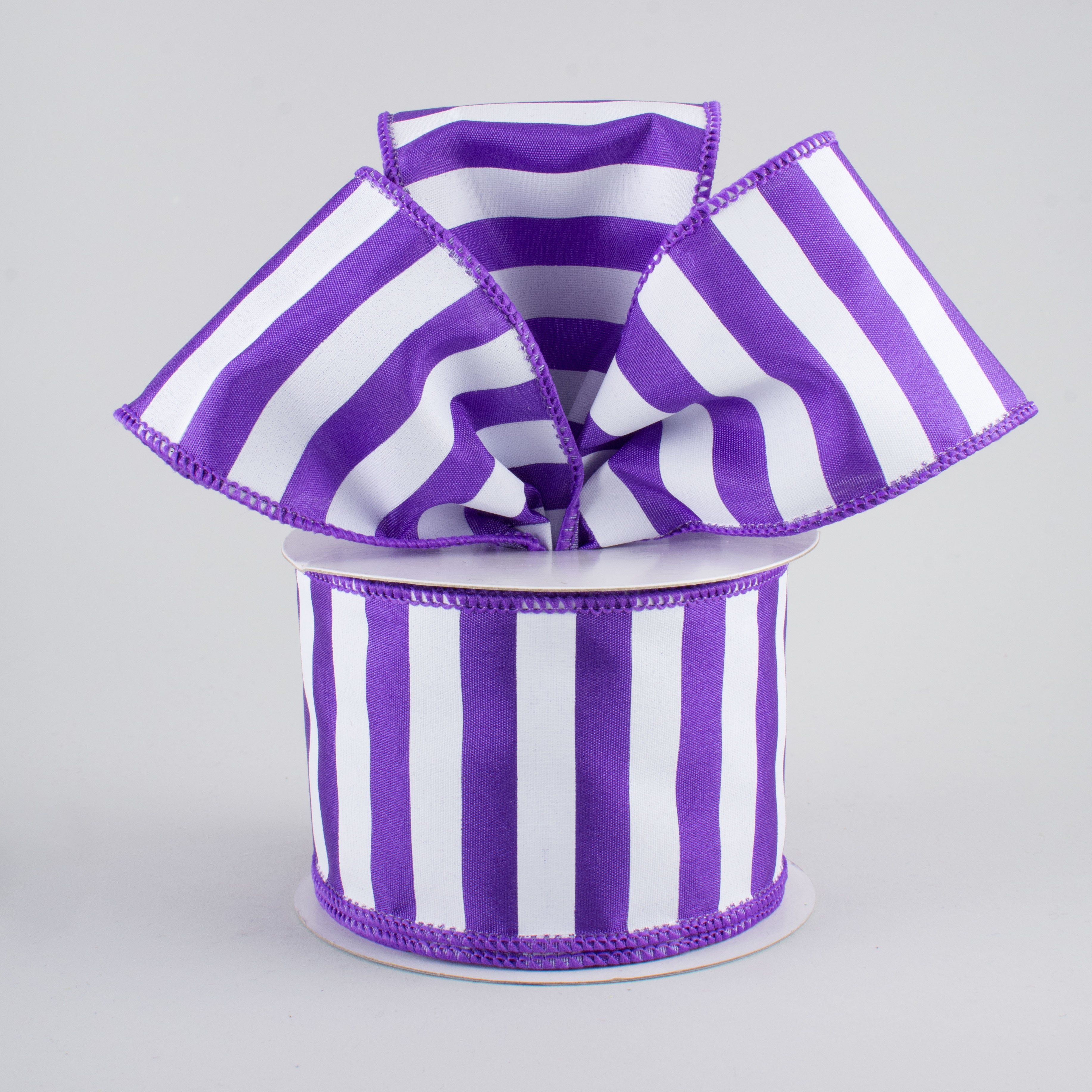 2.5" Medium Stripe Ribbon: Purple & White (10 Yards) Lifestyle Photo