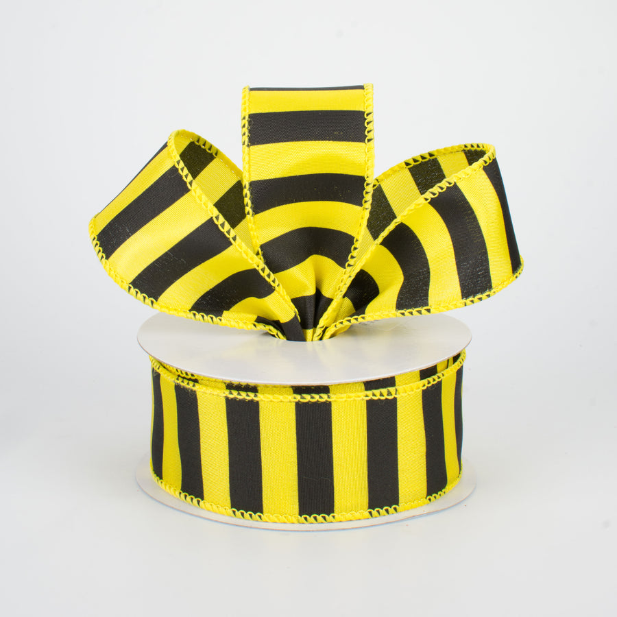 1.5" Medium Stripe Ribbon: Yellow & Black (10 Yards) Lifestyle Photo