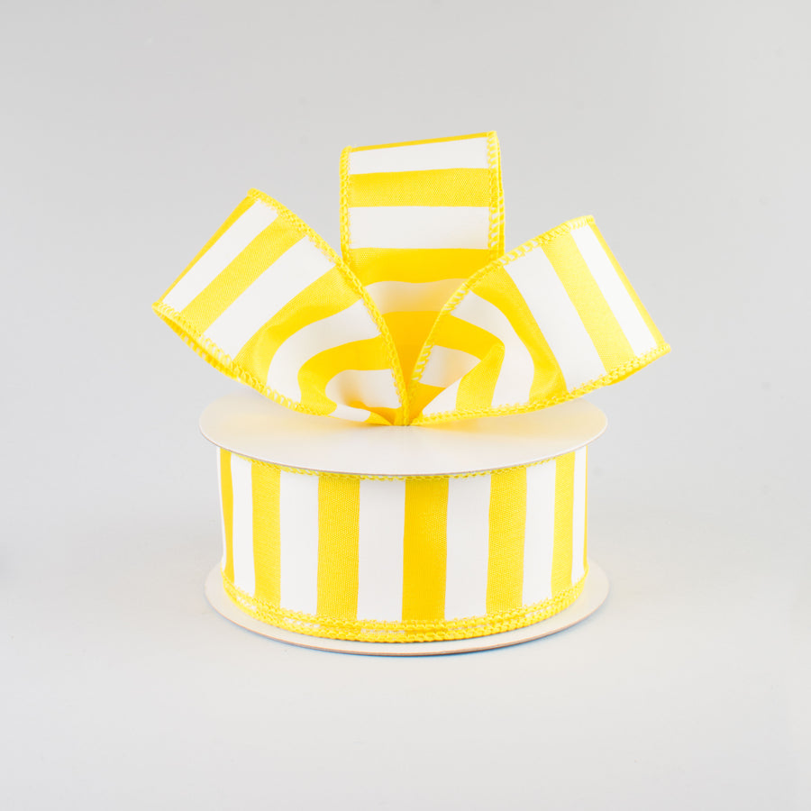 1.5" Medium Stripe Ribbon: Yellow & White (10 Yards) Lifestyle Photo