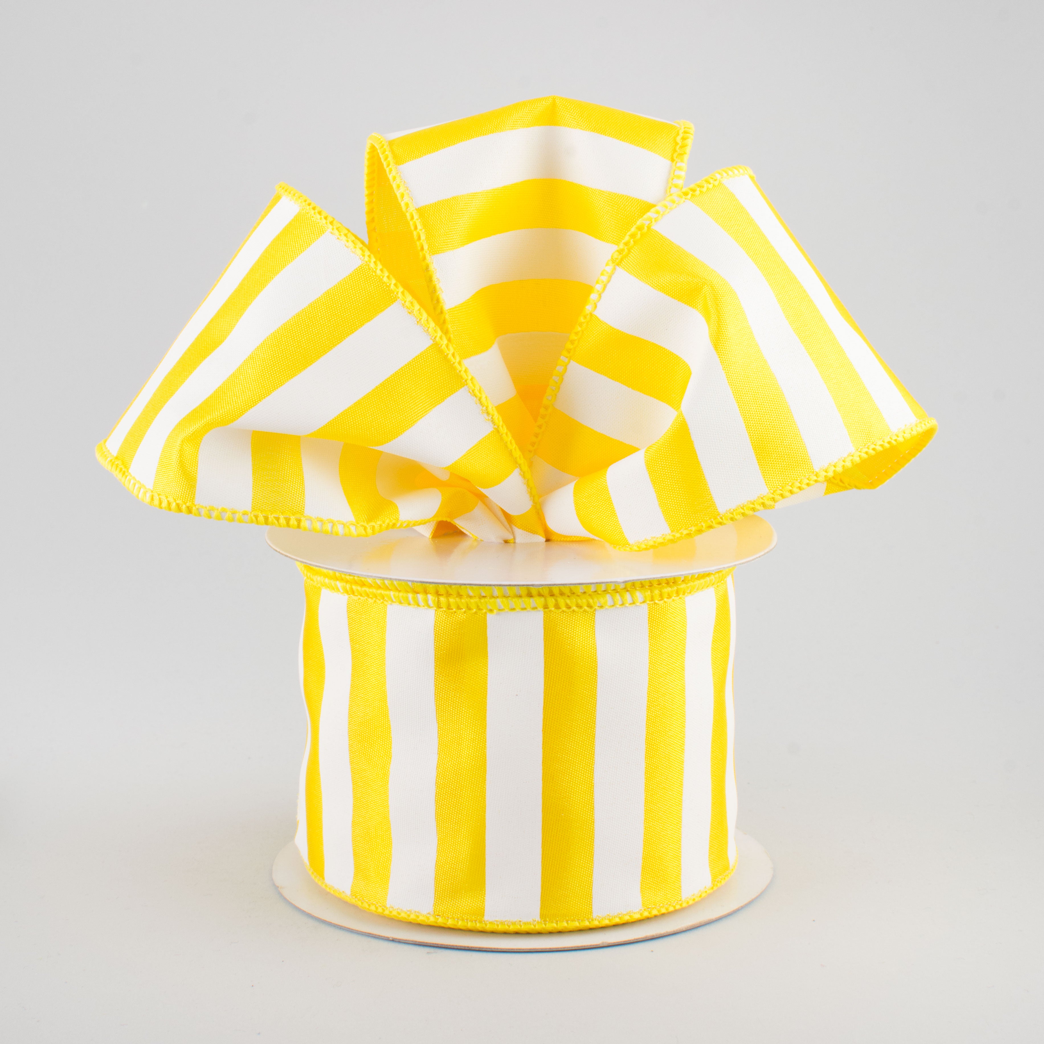 2.5" Medium Stripe Ribbon: Yellow & White (10 Yards) Lifestyle Photo