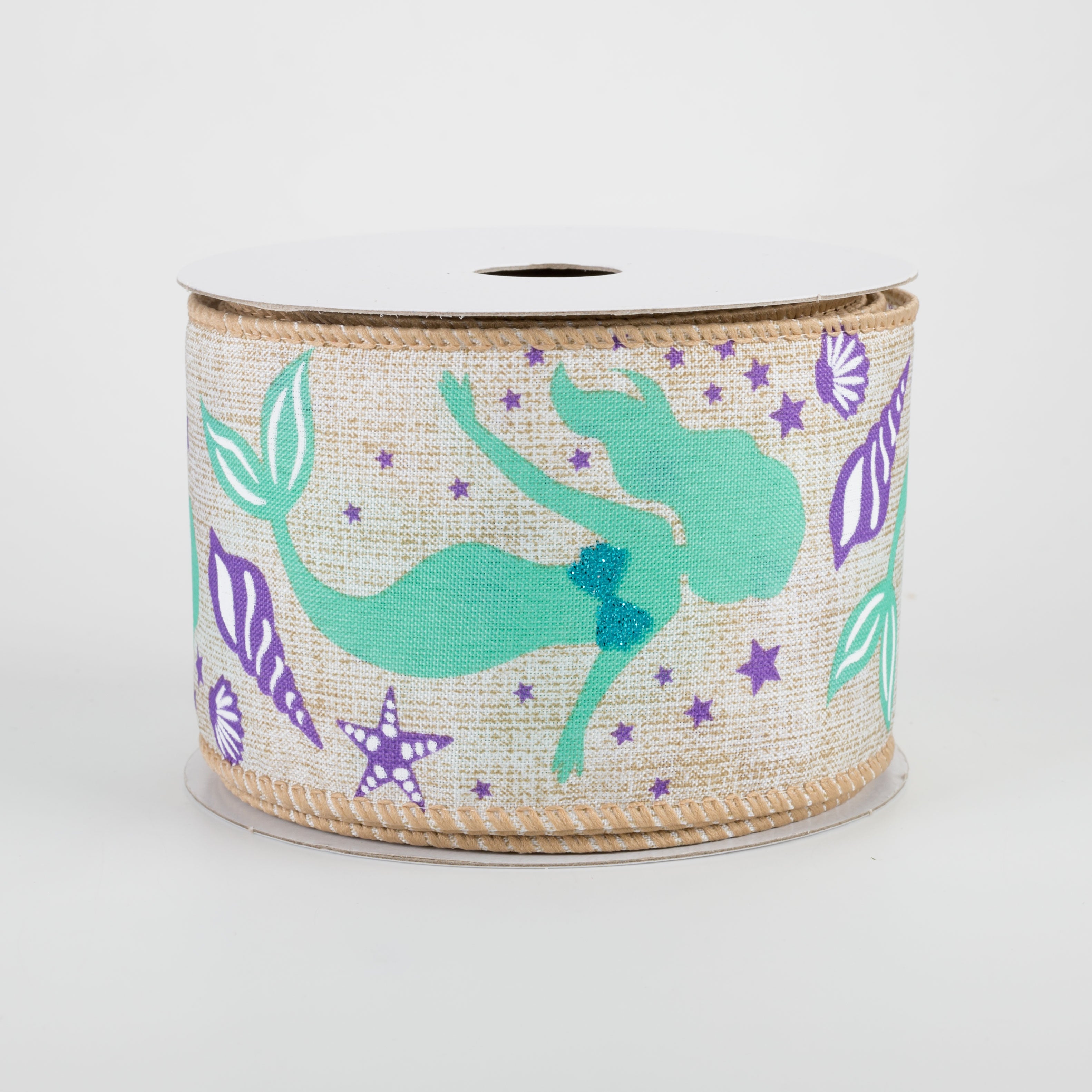 2.5" Mermaid & Shells Ribbon: Natural (10 Yards)