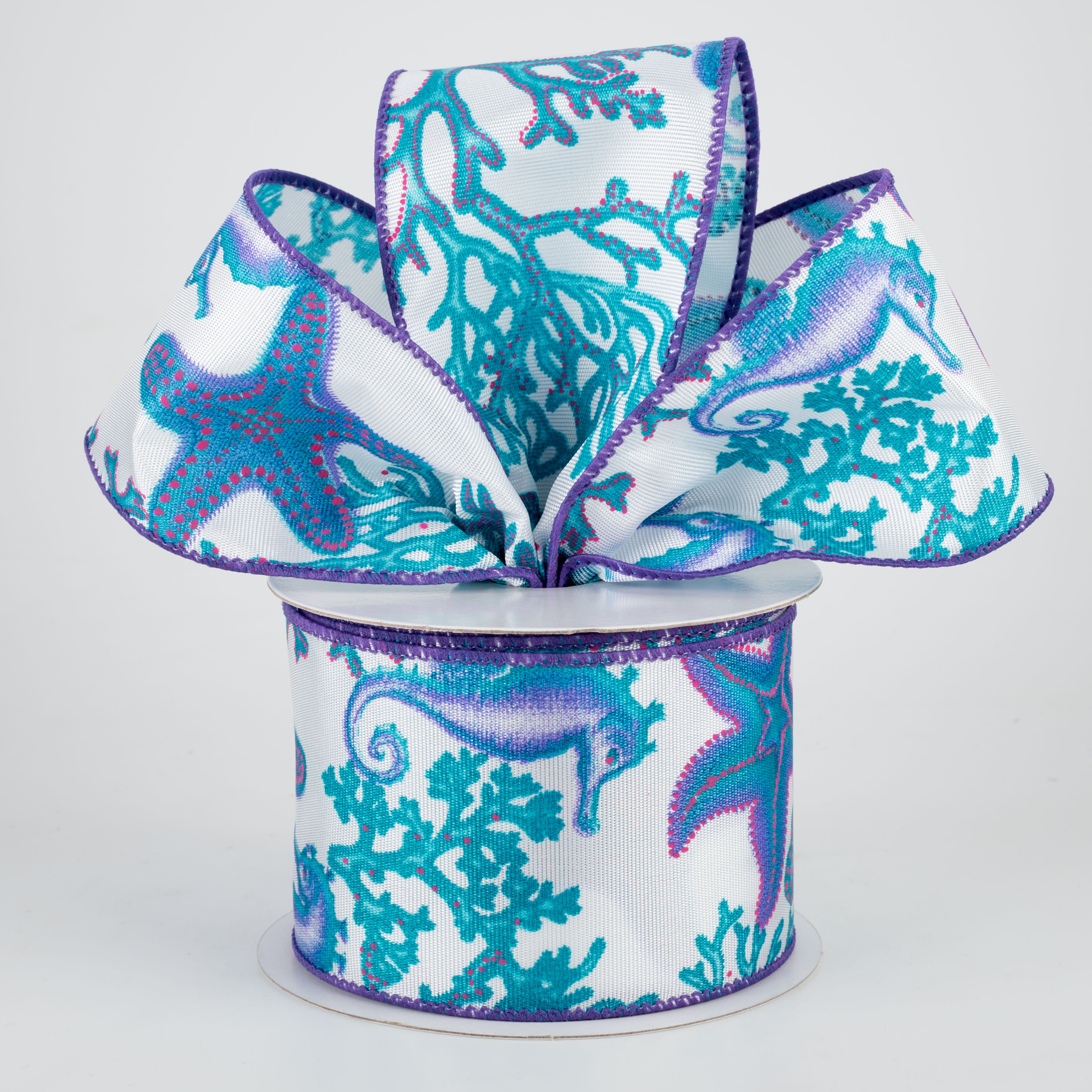 2.5" Mermaid's Seahorse Starfish Coral Ribbon (10 Yards) Lifestyle Photo