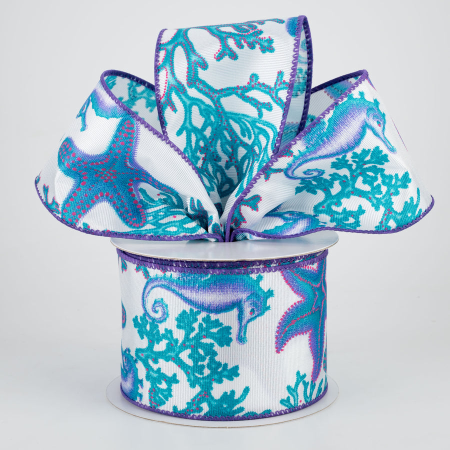 2.5" Mermaid's Seahorse Starfish Coral Ribbon (10 Yards) Lifestyle Photo