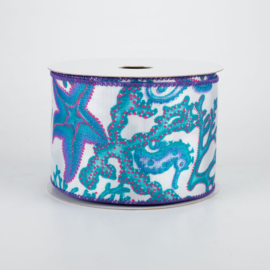 2.5" Mermaid's Seahorse Starfish Coral Ribbon (10 Yards)