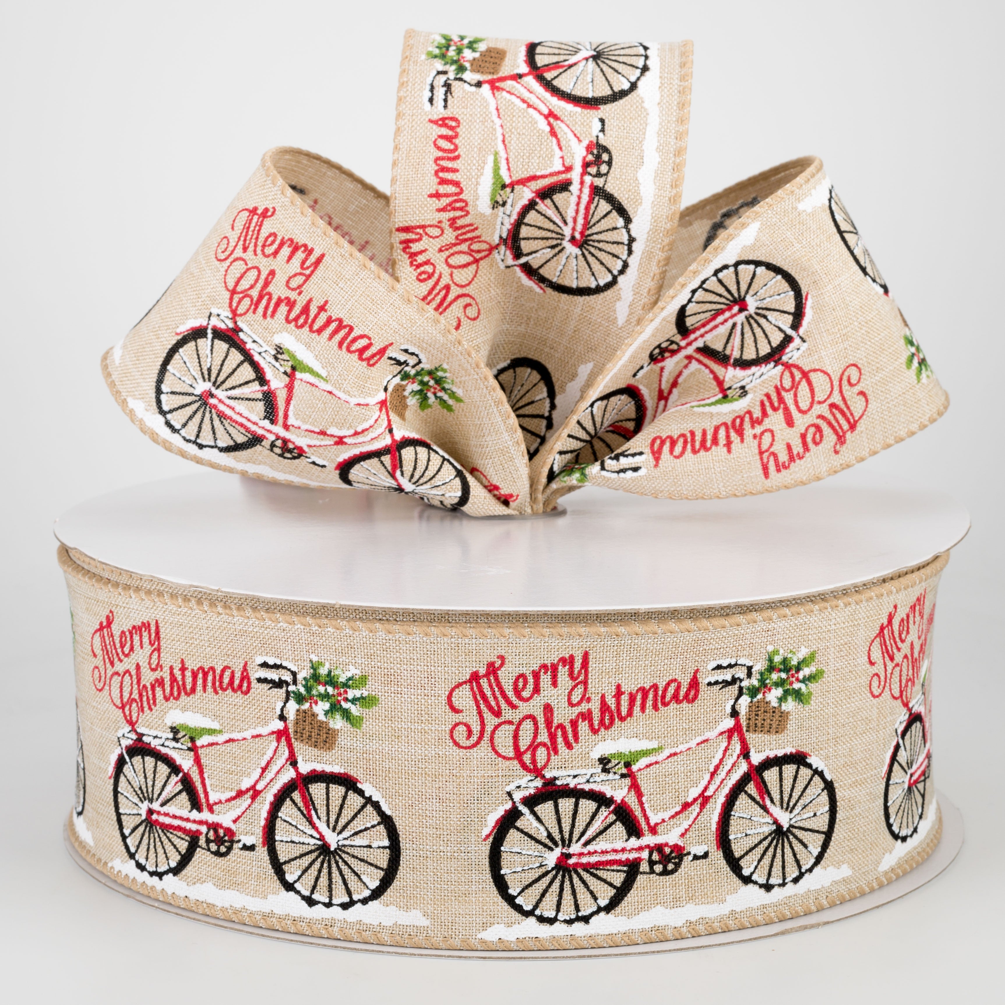 2.5" Merry Christmas Bicycle Ribbon (50 Yards) Lifestyle Photo