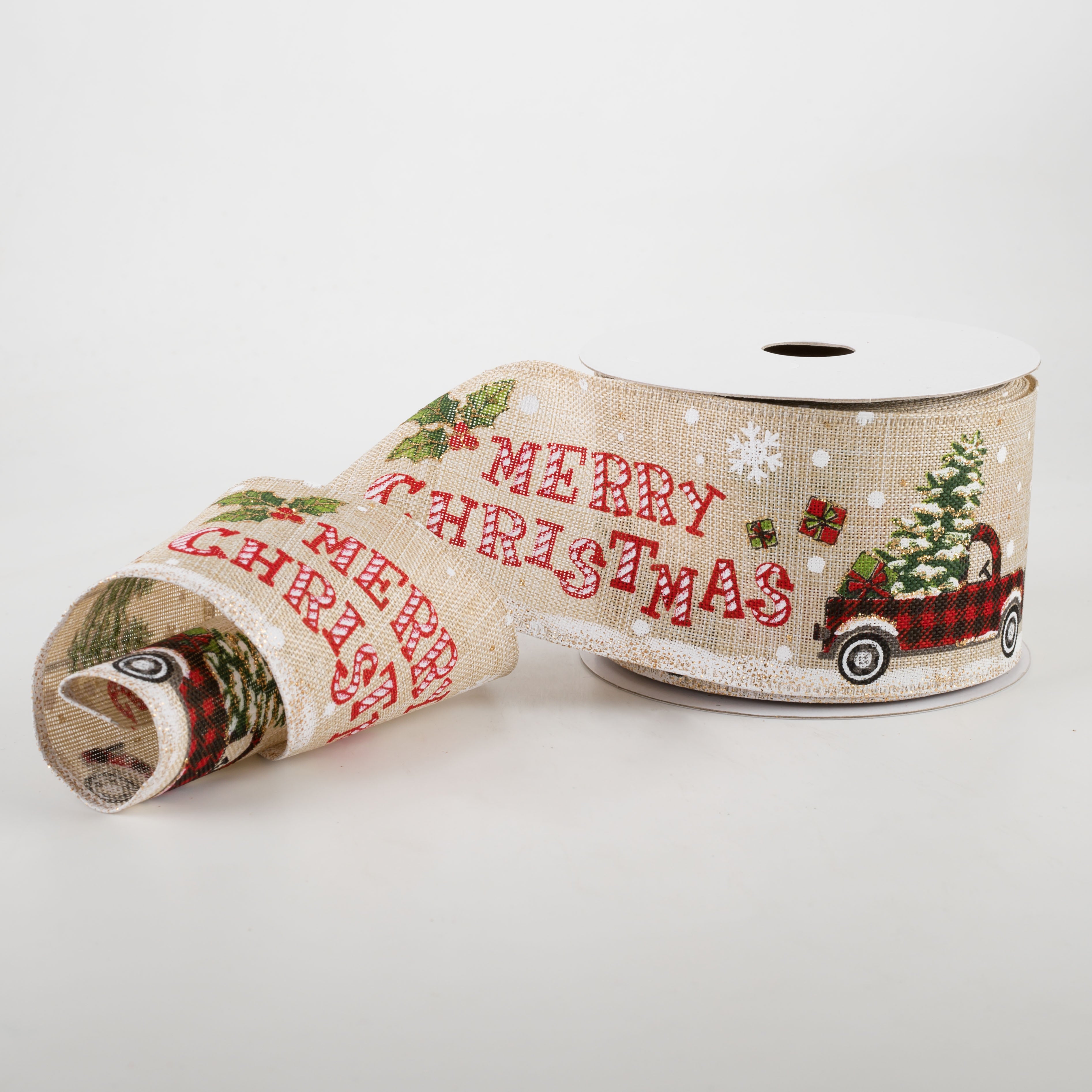 2.5" Merry Christmas Buffalo Plaid Truck Ribbon (10 Yards) Lifestyle Photo