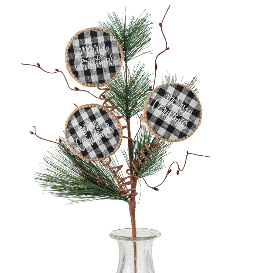 26" Merry Christmas Gingham & Pine Spray Item Number: 84568BKWT