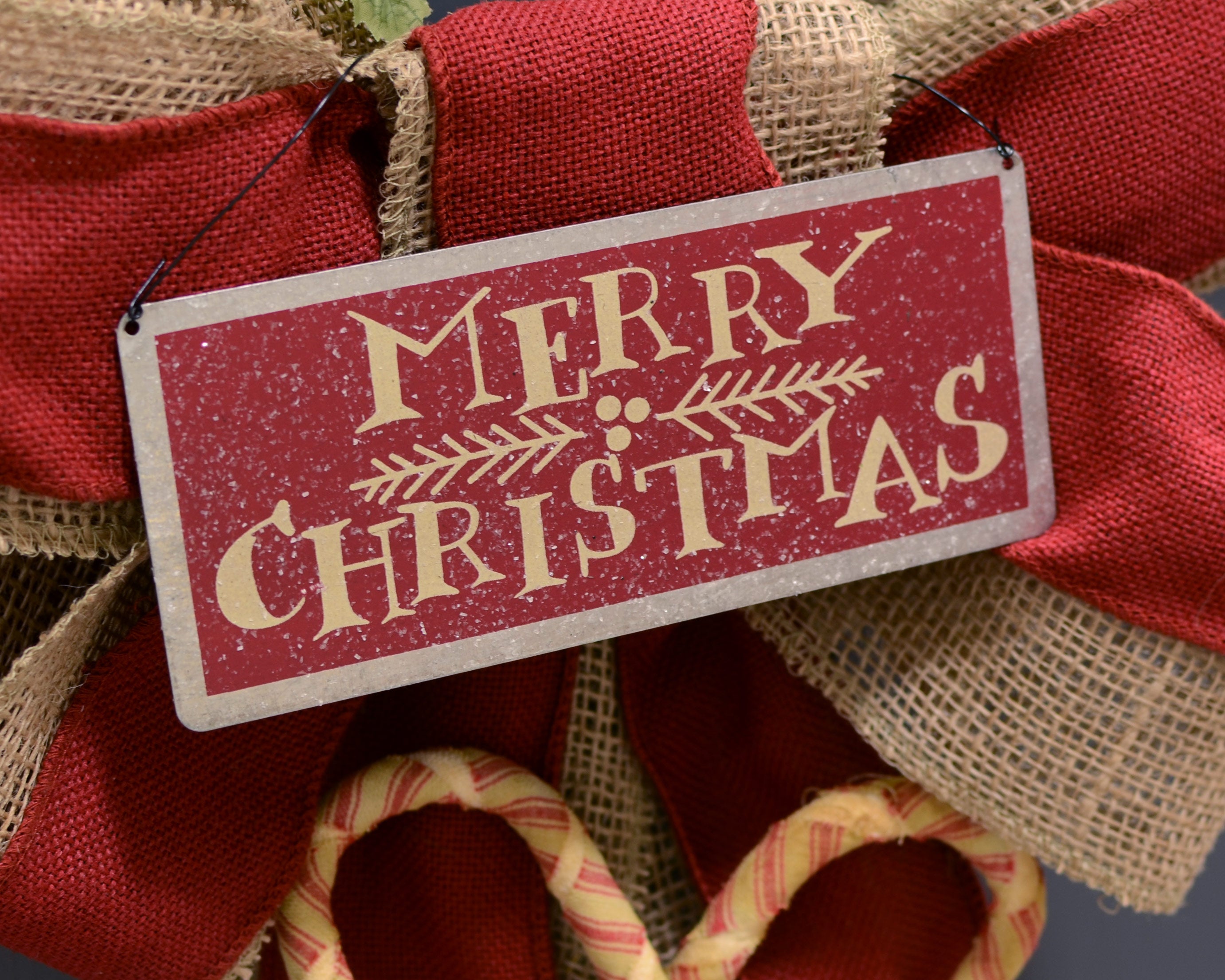 Merry Christmas Metal Hanging Sign (7" by 3") Lifestyle Photo