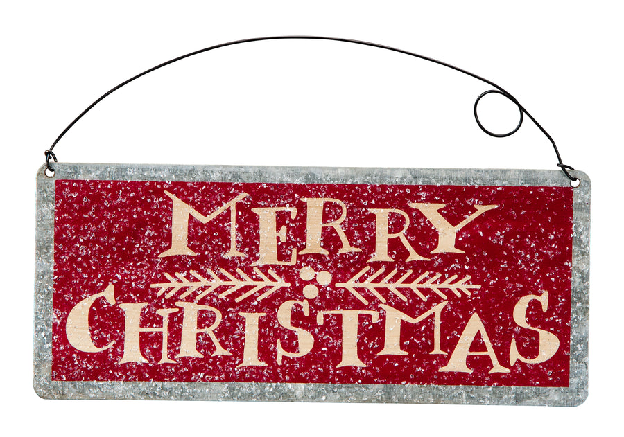 Merry Christmas Metal Hanging Sign (7" by 3") Item Number: 23933