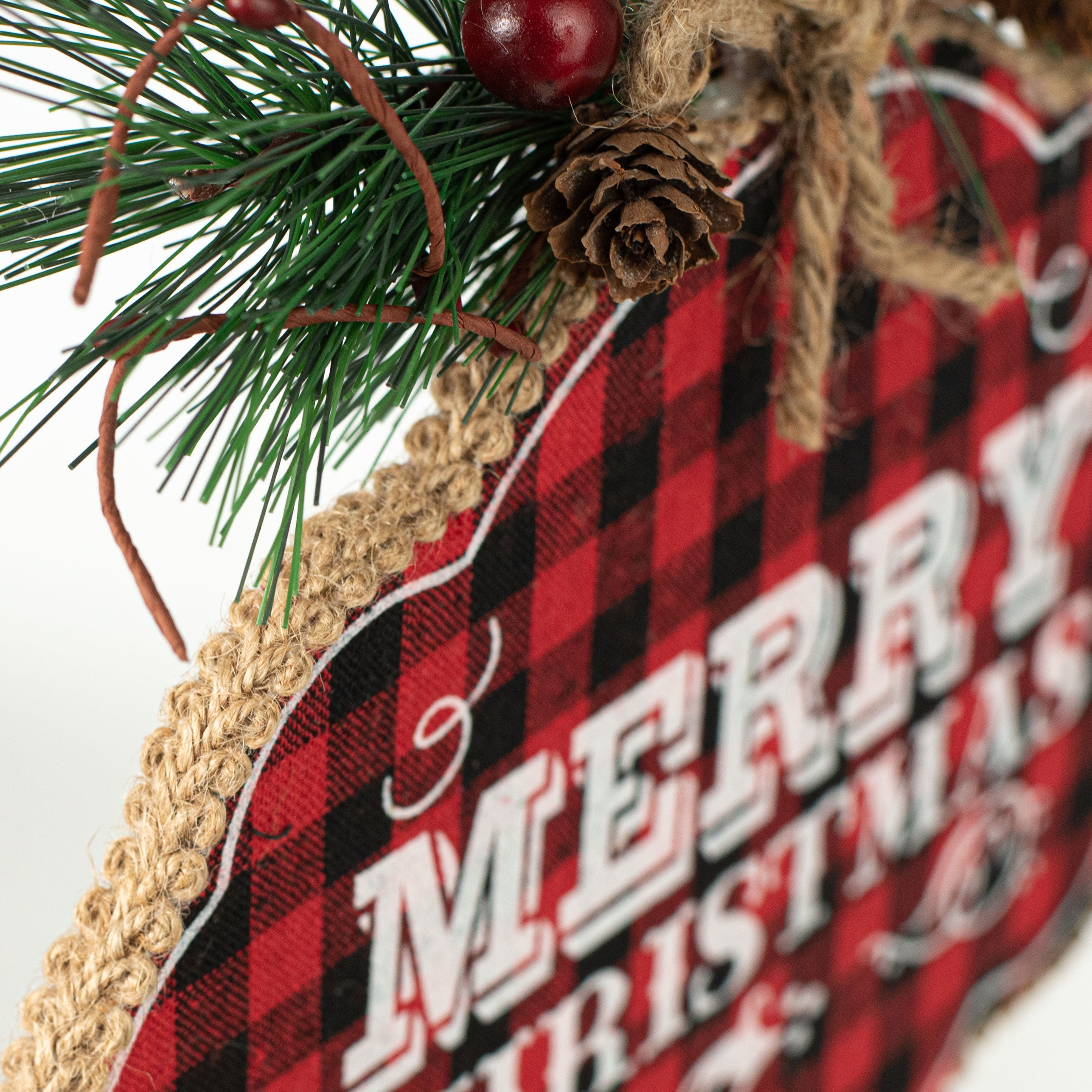 9" Merry Christmas Ornament: Buffalo Plaid detail photo 3