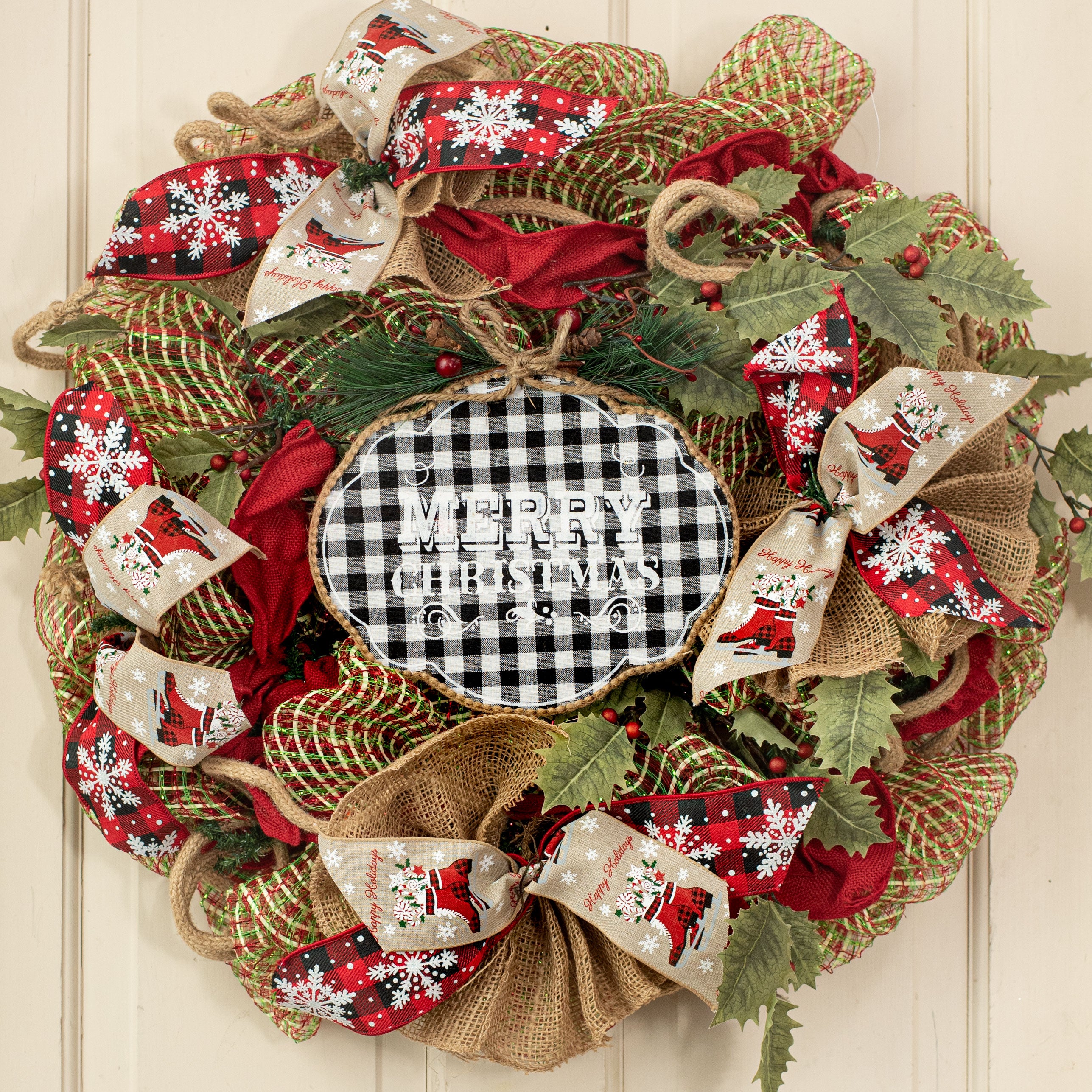 9" Merry Christmas Ornament: Gingham Plaid Lifestyle Photo