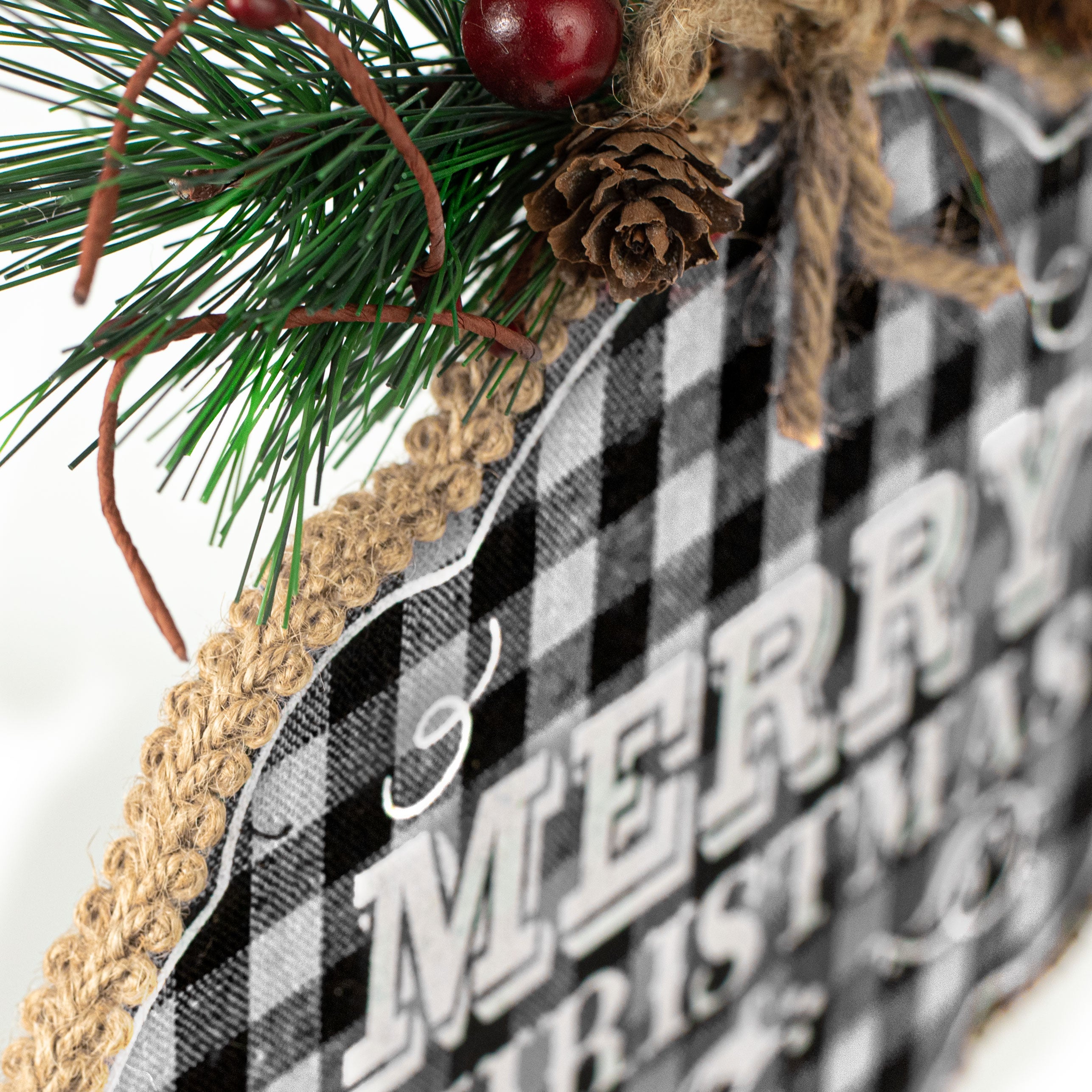 9" Merry Christmas Ornament: Gingham Plaid detail photo 3