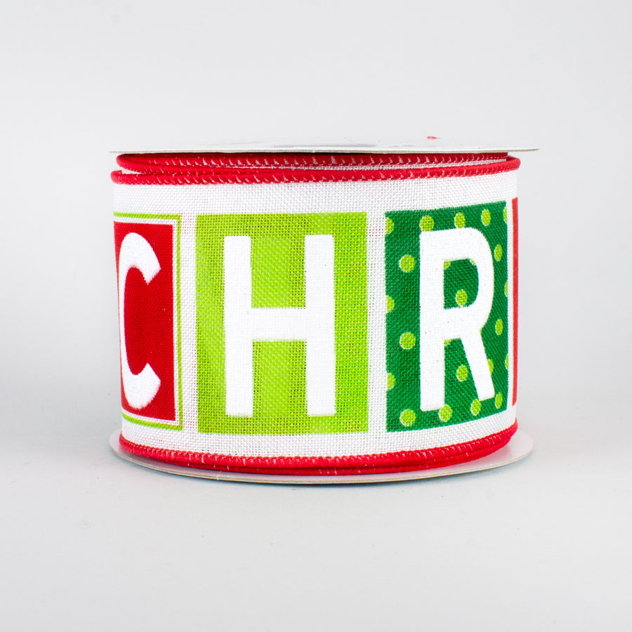 2.5" Merry Christmas Patterned Blocks Ribbon (10 Yards)