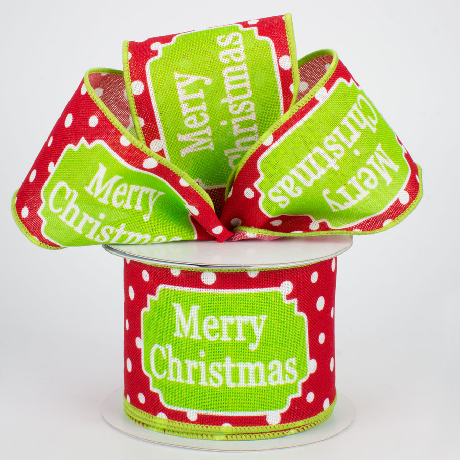 2.5" Merry Christmas Ribbon: White, Red, Lime (10 Yards) Lifestyle Photo