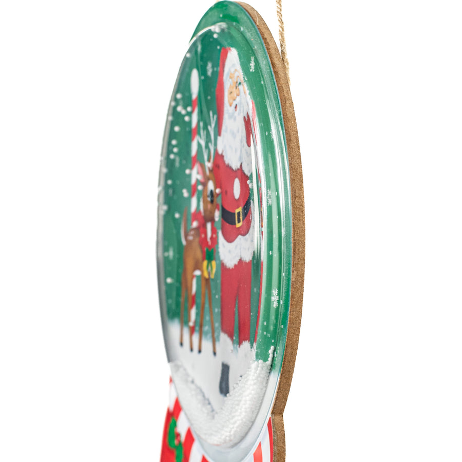 12" Merry Christmas Santa & Reindeer Snow Globe Sign detail photo 5