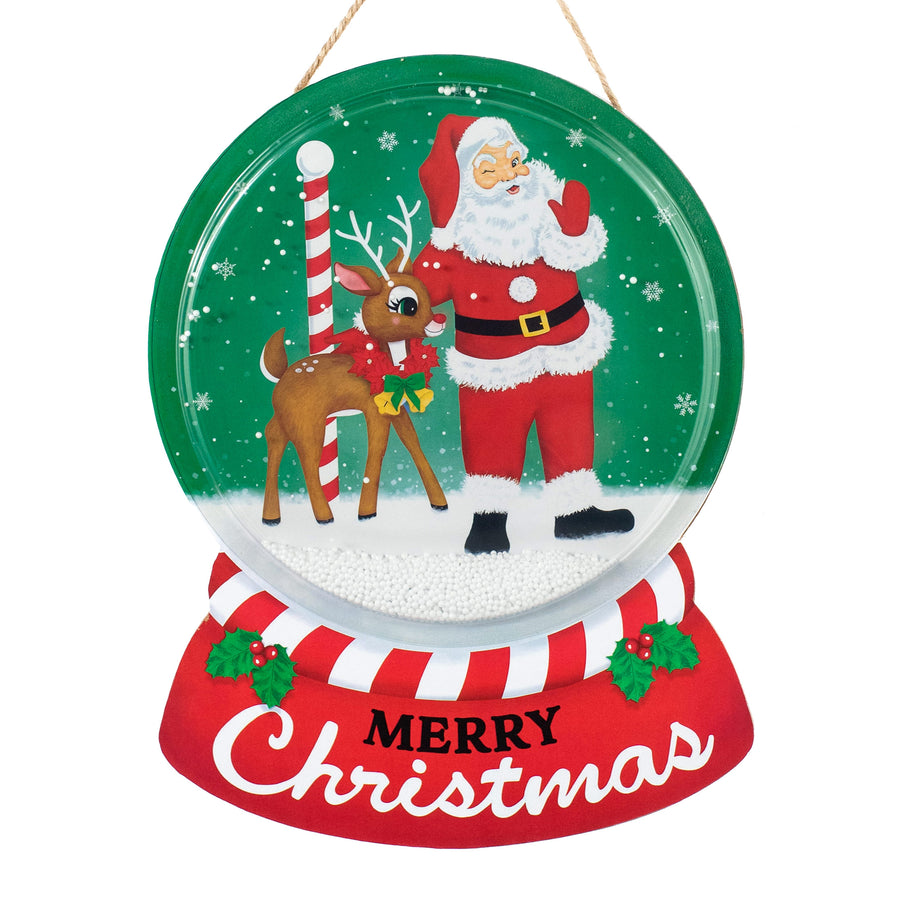 12" Merry Christmas Santa & Reindeer Snow Globe Sign Item Number: AP07307