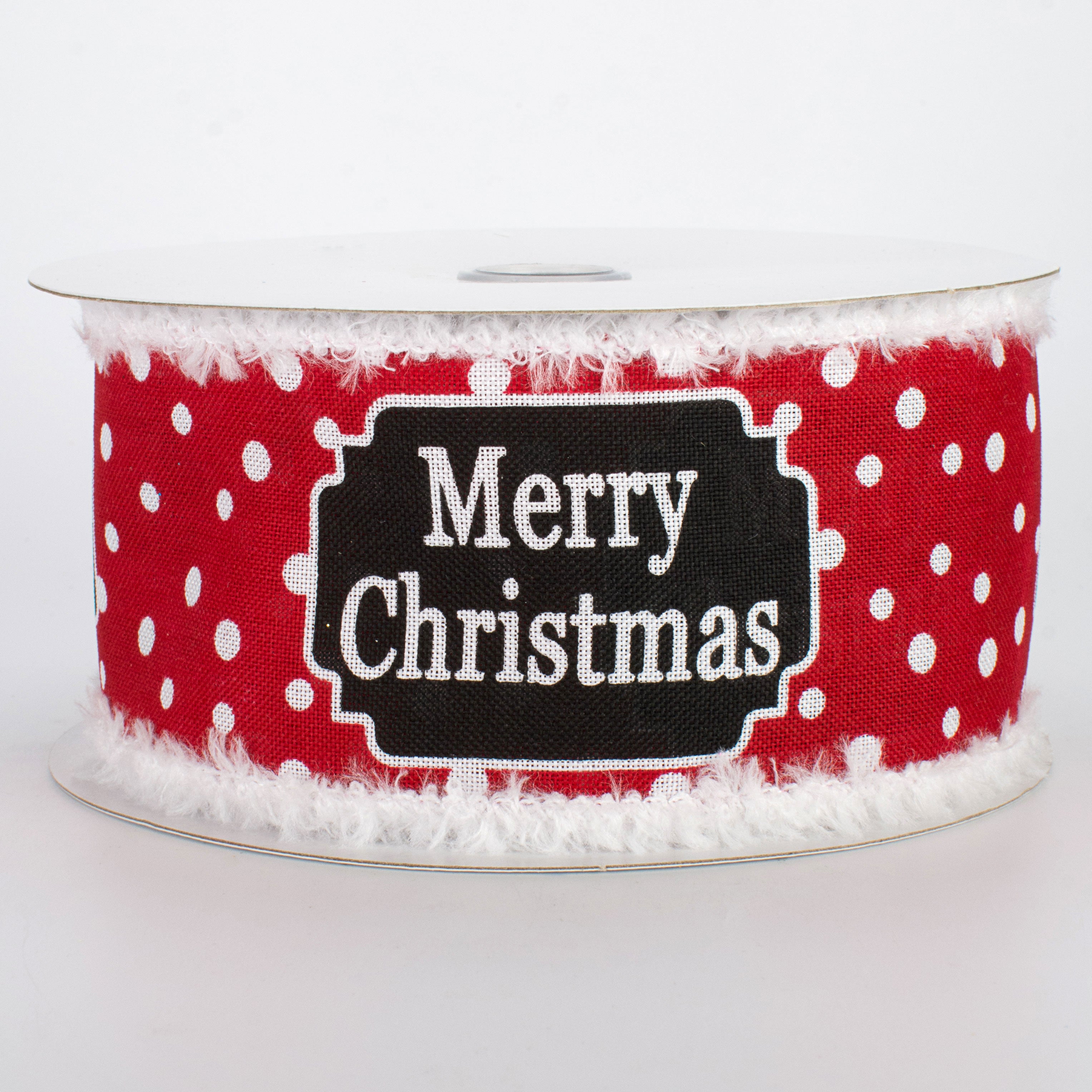 2.5" Merry Christmas Snowdrift Ribbon: White, Red, Black (10 Yards)