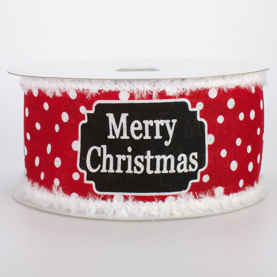 2.5" Merry Christmas Snowdrift Ribbon: White, Red, Black (10 Yards)