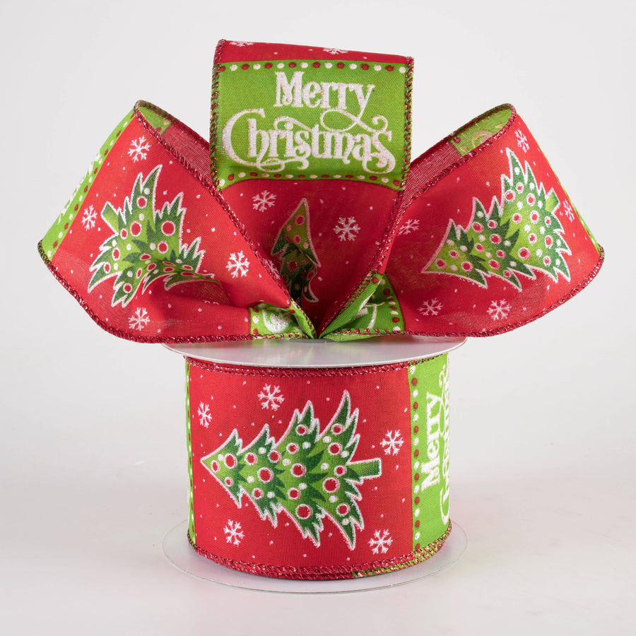 2.5" Merry Christmas & Tree Blocks Ribbon: Red & Lime (10 Yards) Lifestyle Photo