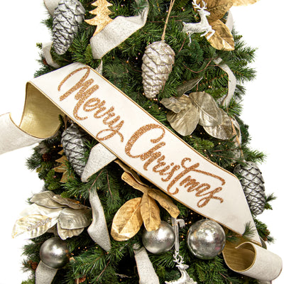 [D Stevens] 6" Merry Christmas Velvet Banner: Winter White Lifestyle Photo