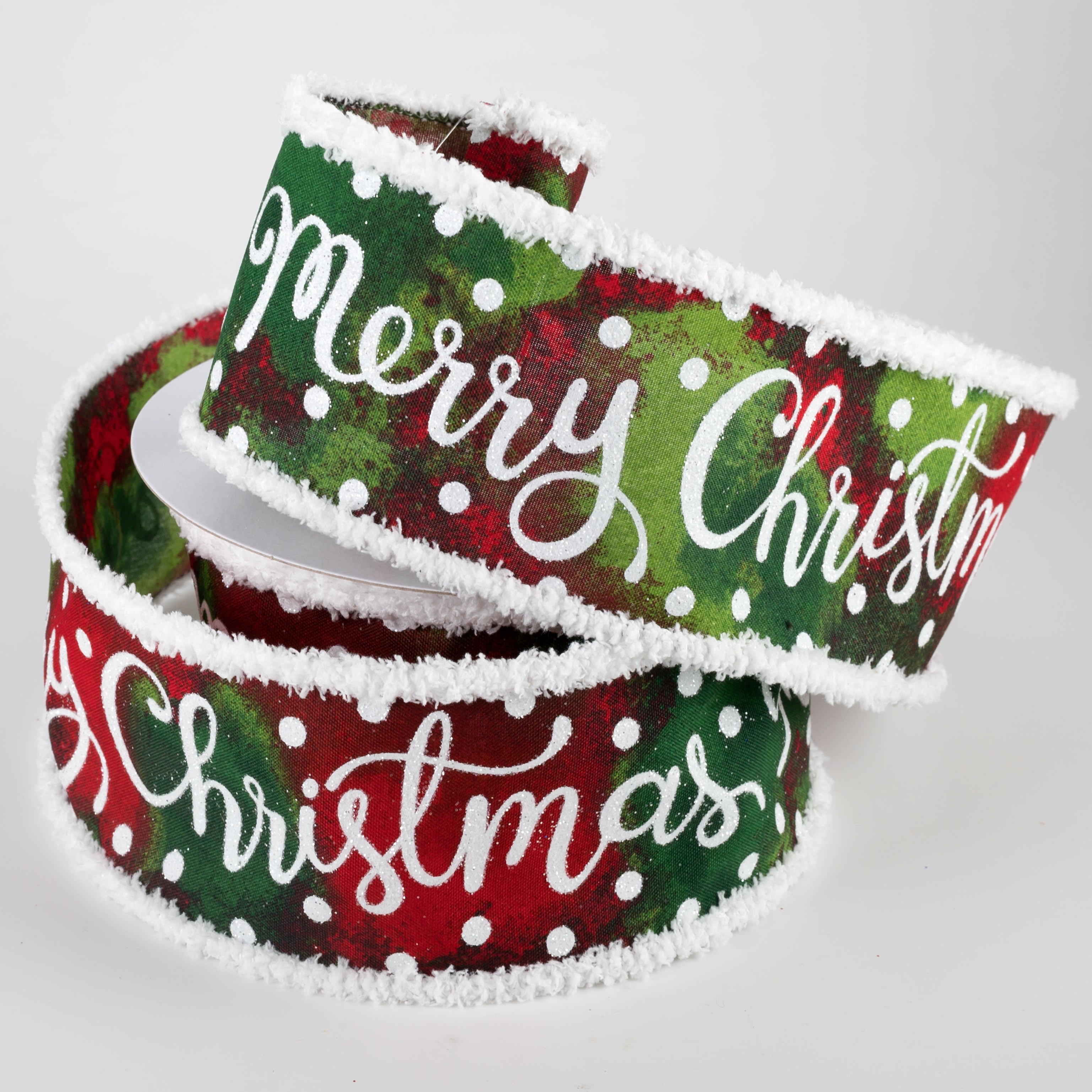 2.5" Merry Christmas Watercolor Blend Fuzzy Edge Ribbon (10 Yards) Lifestyle Photo