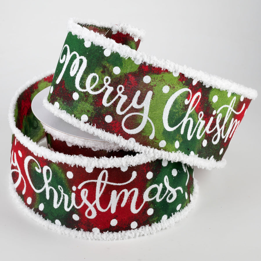2.5" Merry Christmas Watercolor Blend Fuzzy Edge Ribbon (10 Yards) Lifestyle Photo