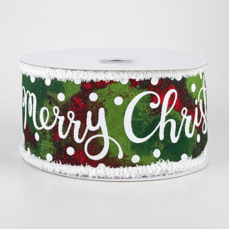2.5" Merry Christmas Watercolor Blend Fuzzy Edge Ribbon (10 Yards)