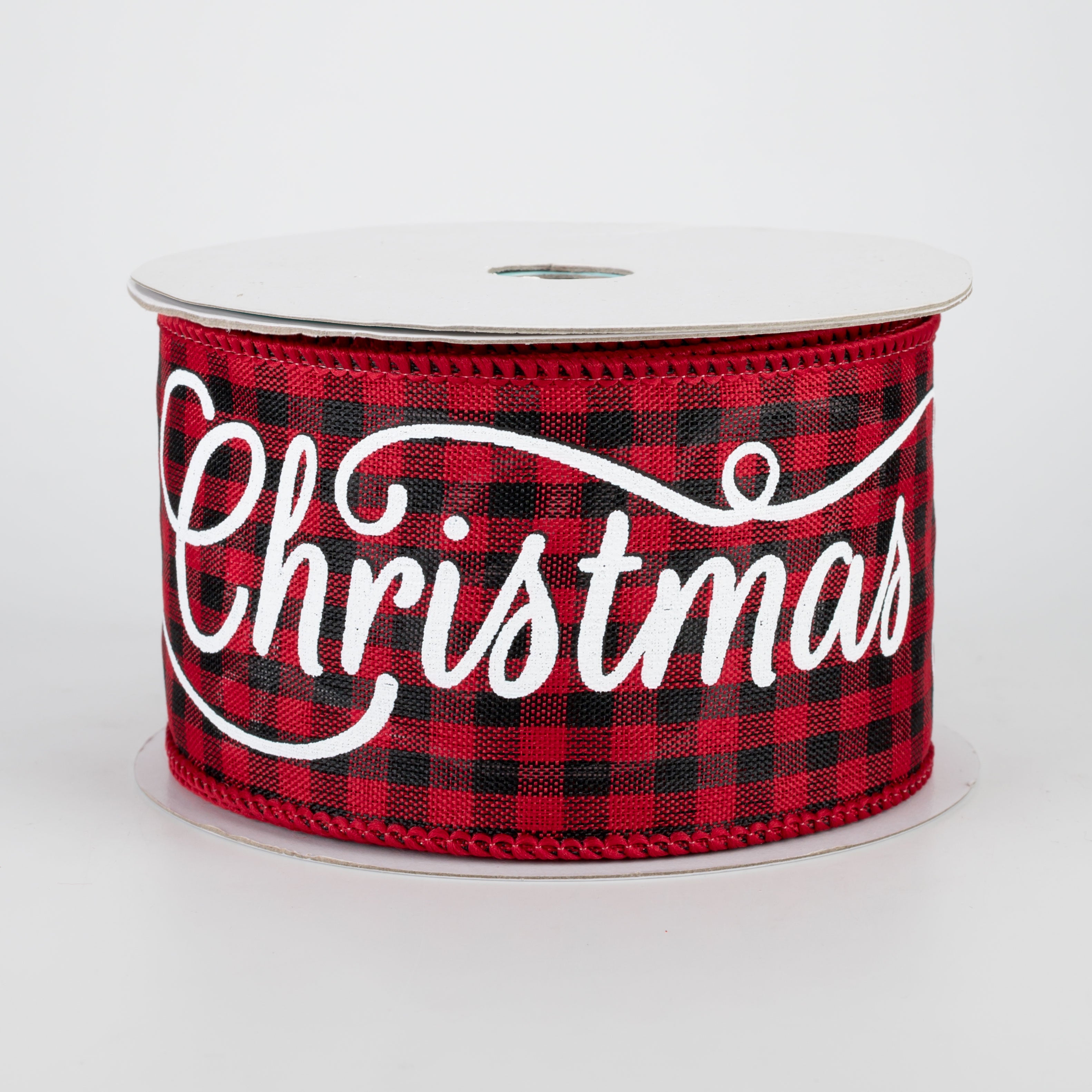 2.5" Merry Christmas Y'all Check Ribbon: Red, Black, White (10 Yards)