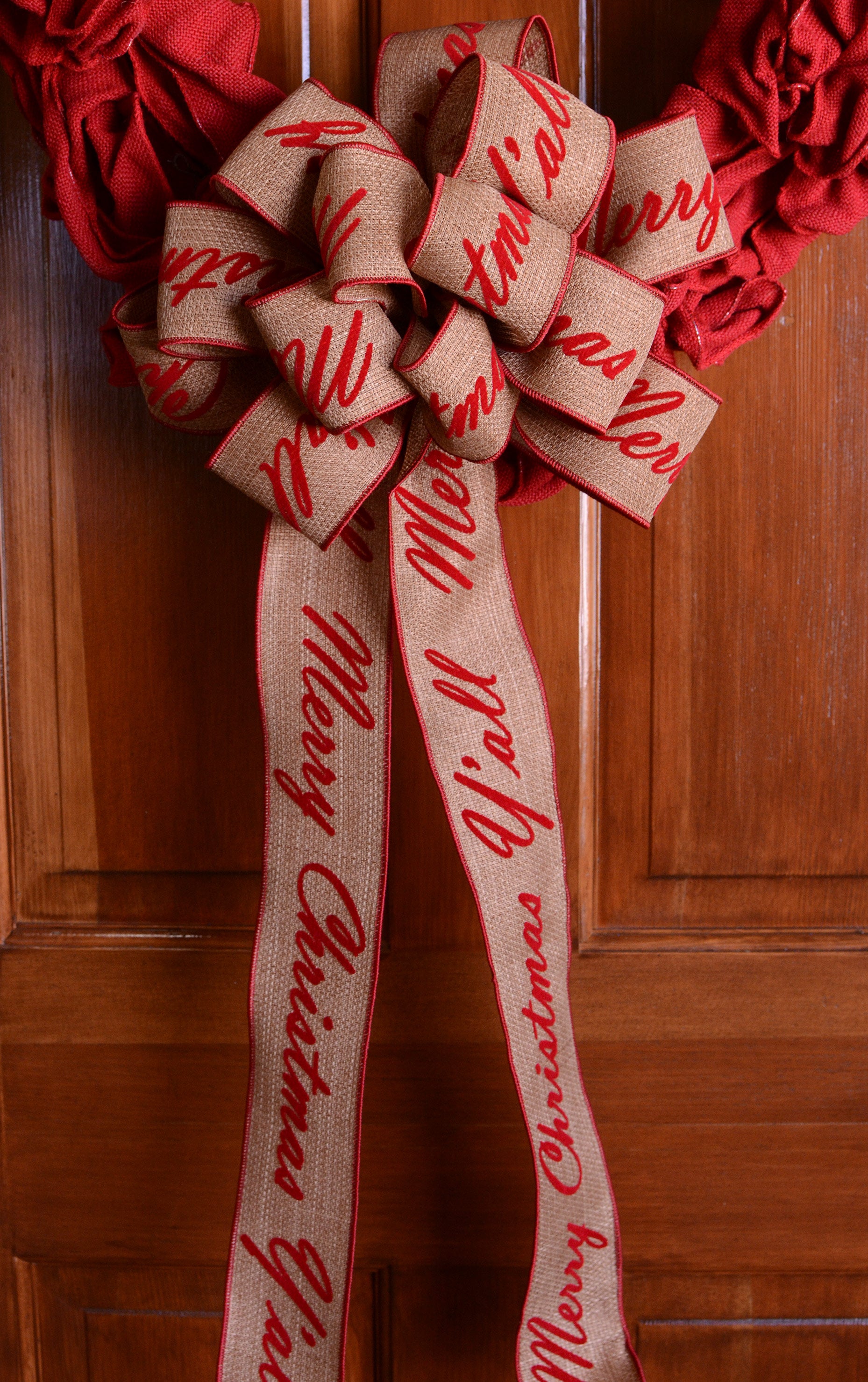 2.5" Merry Christmas Y'all Faux Burlap Ribbon (10 Yards) detail photo 4