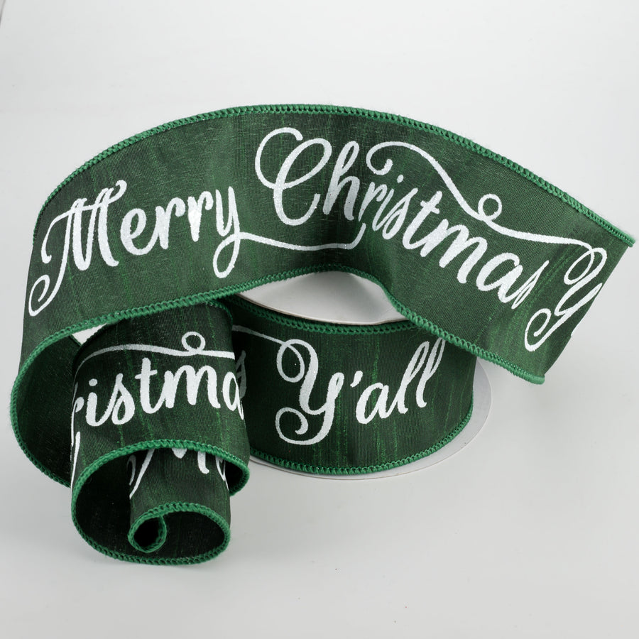 2.5" Merry Christmas Y'all Ribbon: Emerald Green (10 Yards) Lifestyle Photo