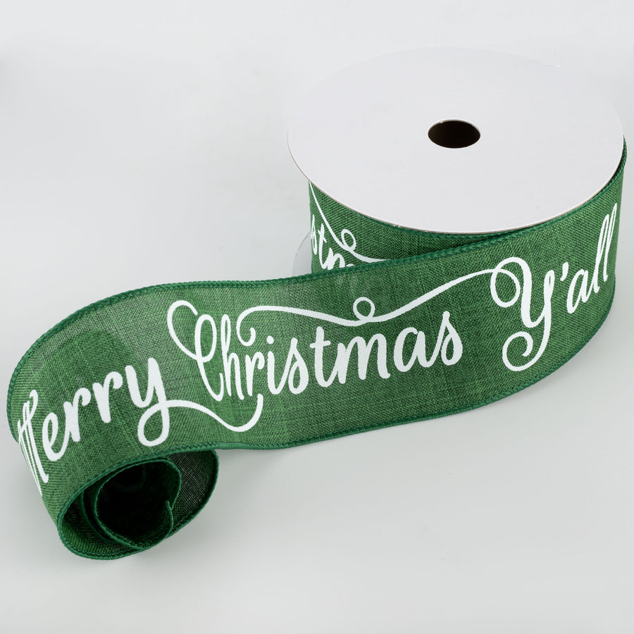 2.5" Merry Christmas Y'all Ribbon: Emerald Green & White (10 Yards) Lifestyle Photo