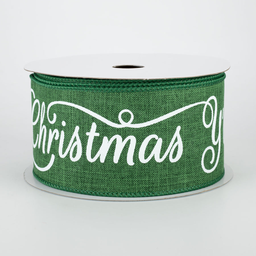 2.5" Merry Christmas Y'all Ribbon: Emerald Green & White (10 Yards)