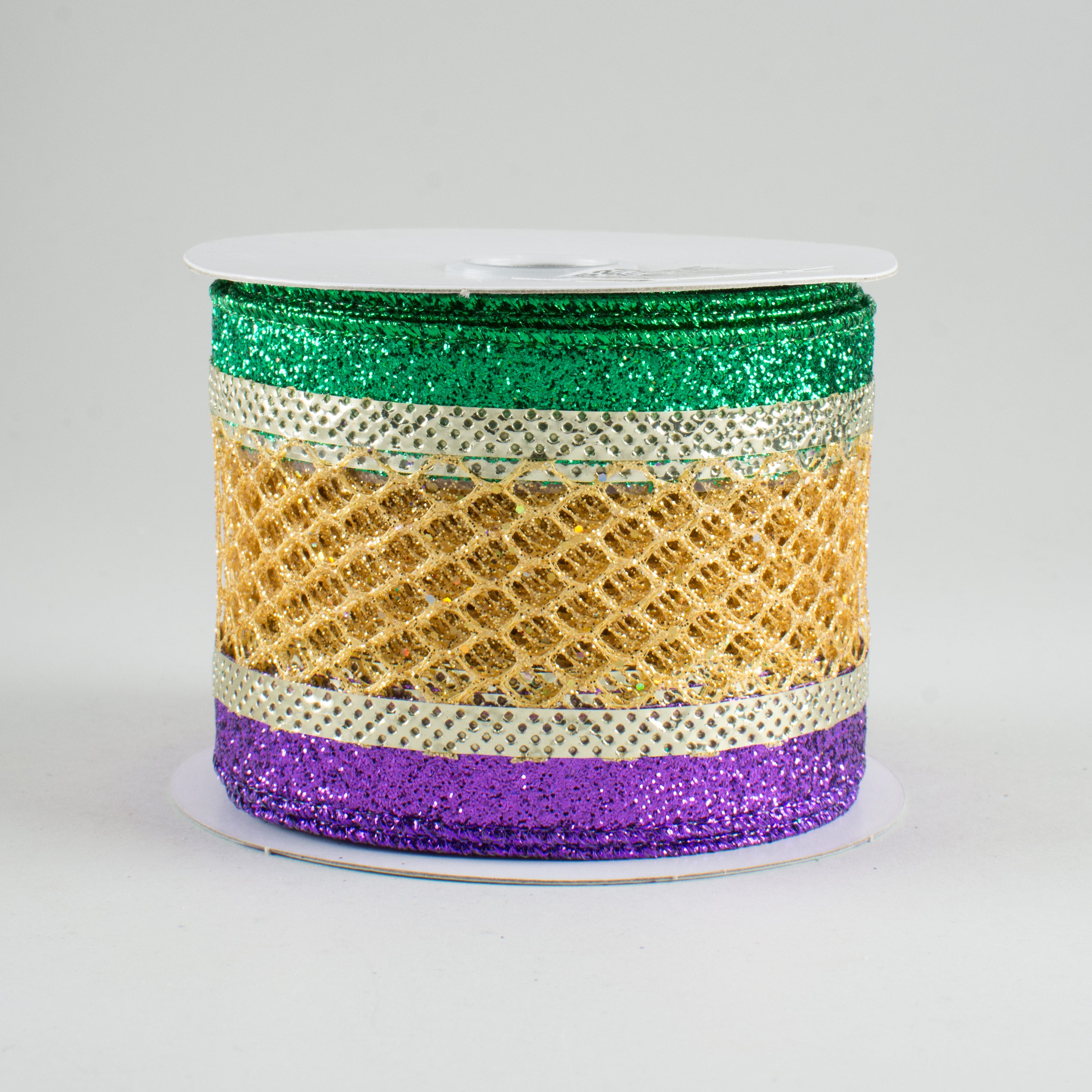 2.5" Mesh Glitter Edge Ribbon: Mardi Gras (10 Yards)