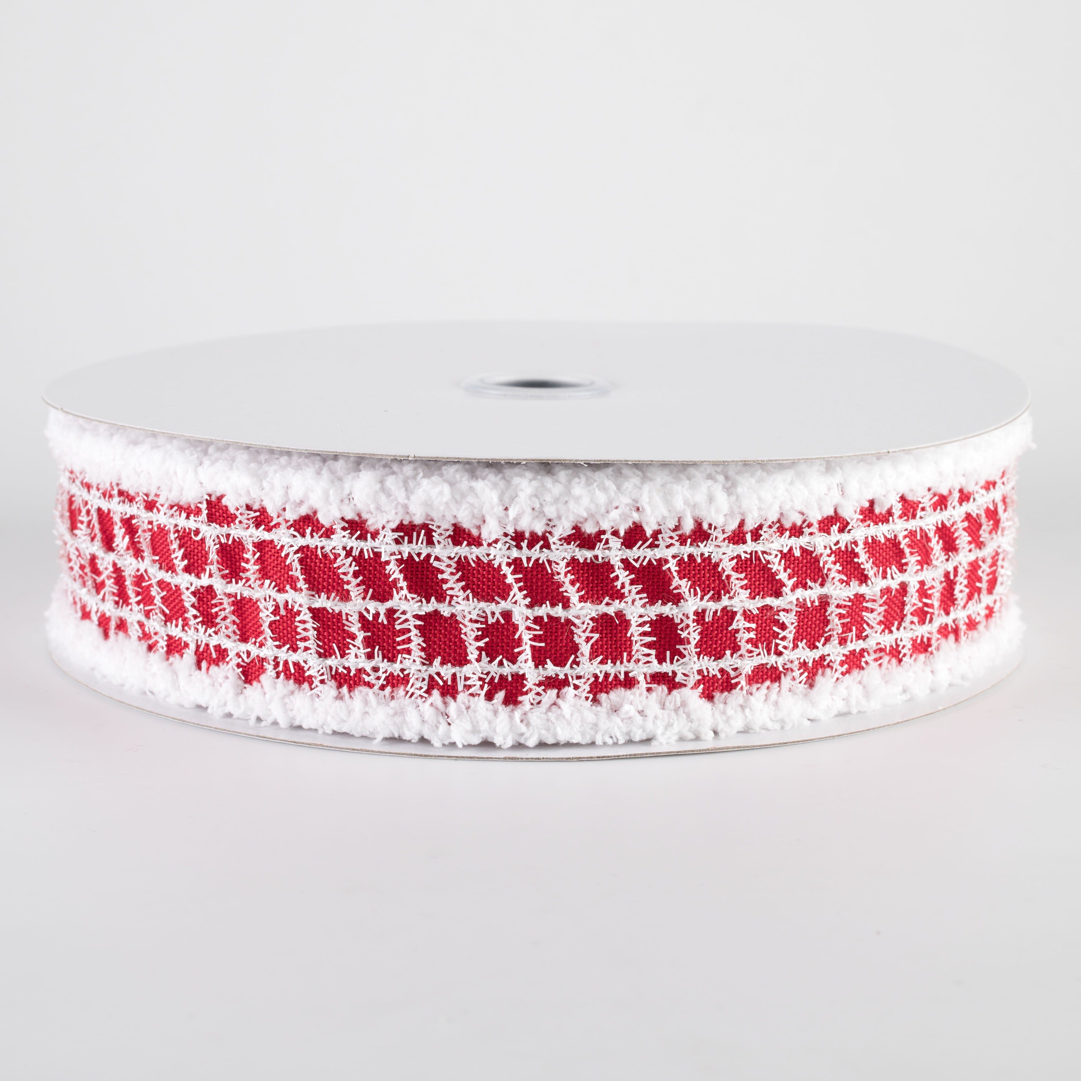 1.5" Mesh Net Royal Canvas Drift Edge Ribbon: Red & White (10 Yards) Item Number: RGC8045F3