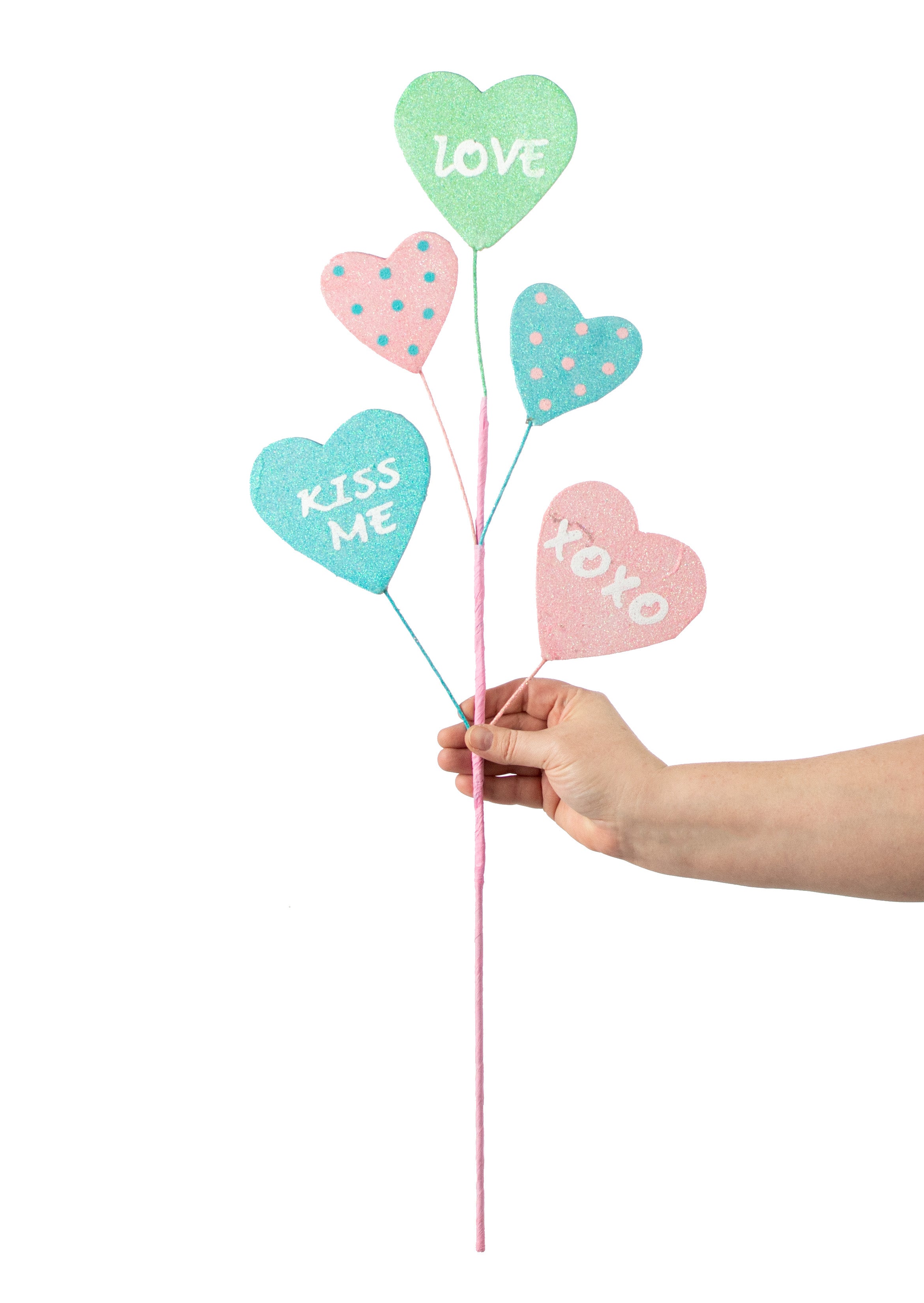 28" Message Heart Spray: Pastel Pink, Blue, Green detail photo 3