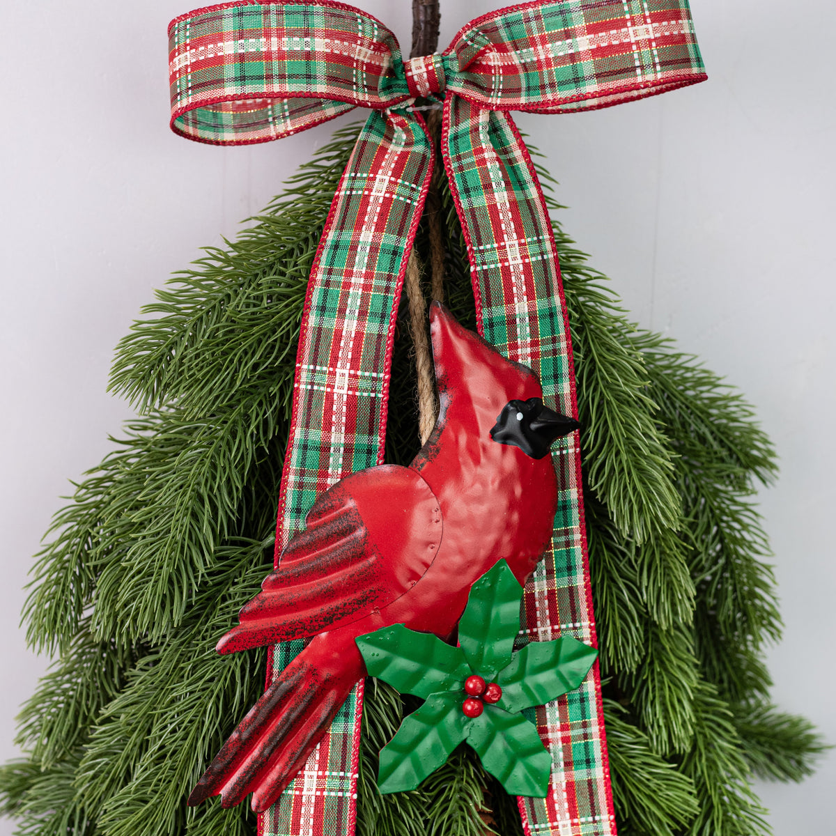 8" Metal Cardinal on Holly Ornament Lifestyle Photo