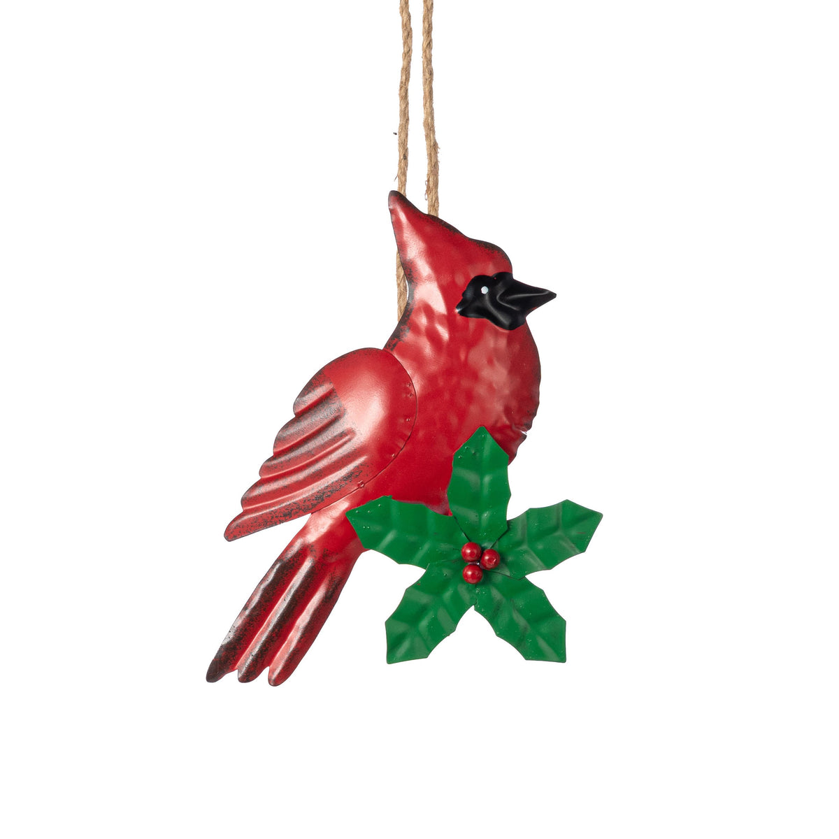 8" Metal Cardinal on Holly Ornament Item Number: 571011