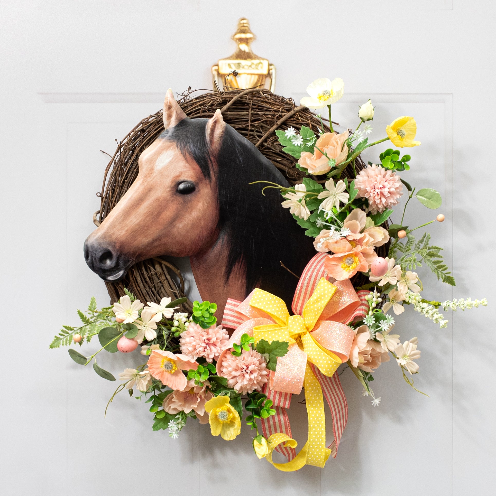 13" Metal Embossed Hanger: Brown Horse Lifestyle Photo