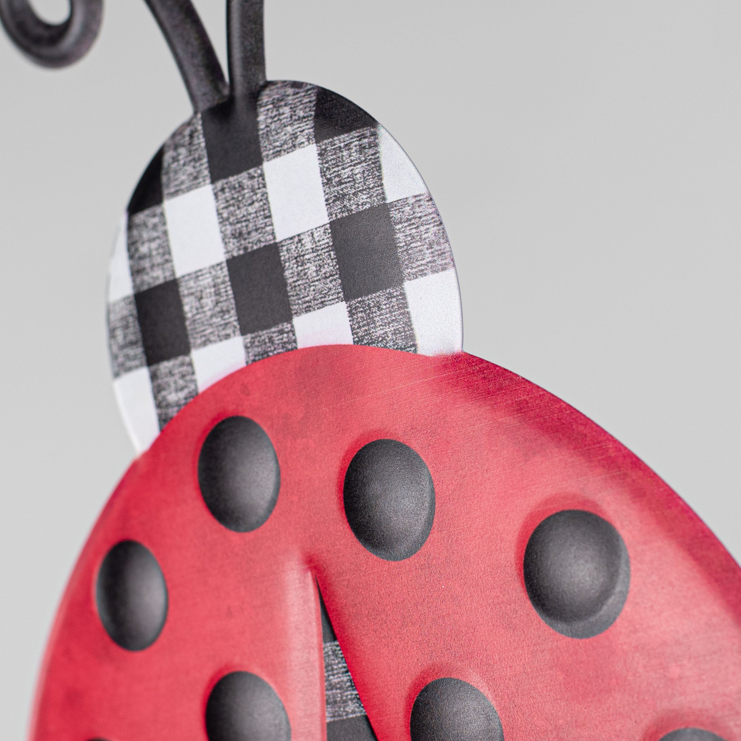 12" Metal Embossed Hanger: Buffalo Check Ladybug detail photo 3