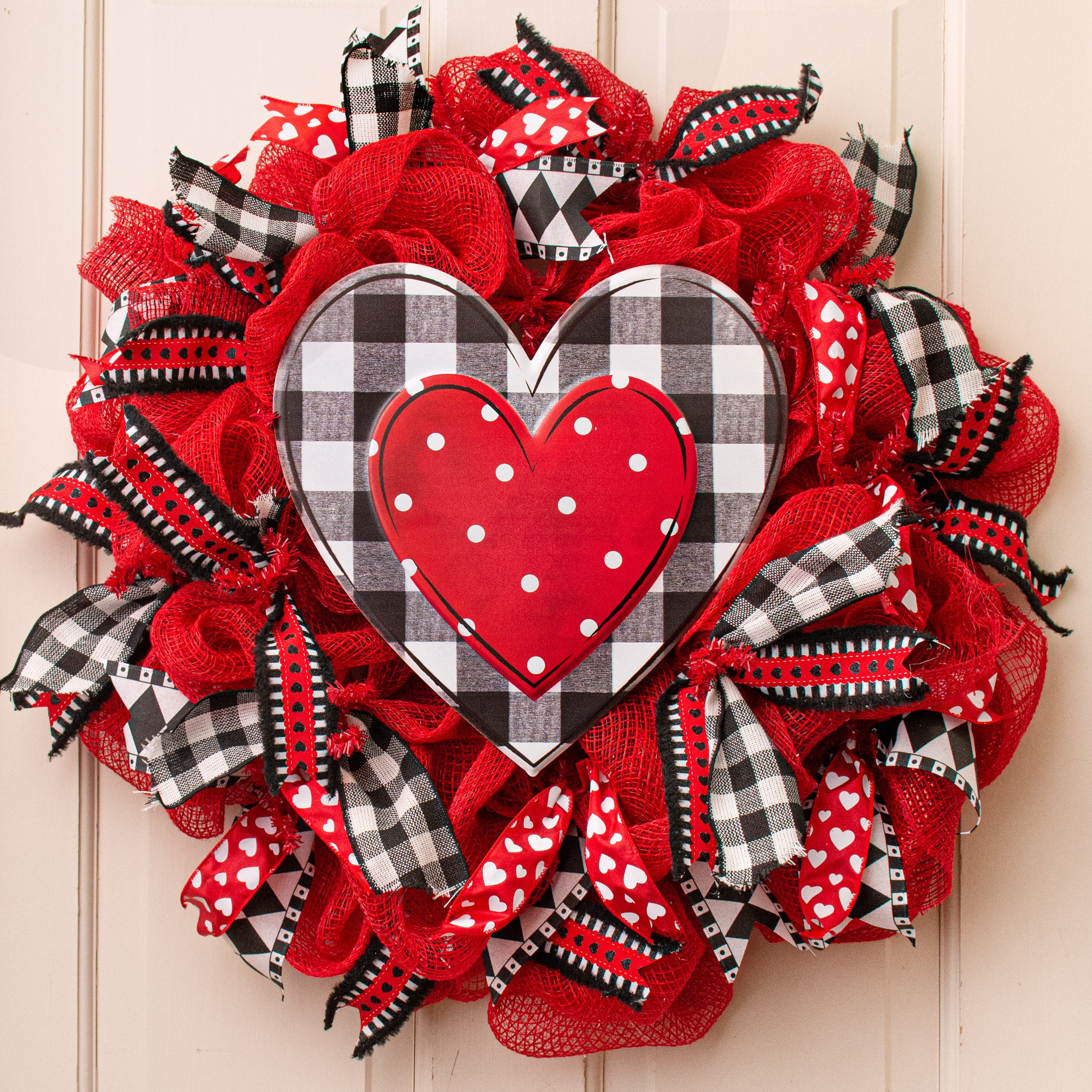 12" Metal Embossed Hanger: Check & Polka Dot Heart Lifestyle Photo