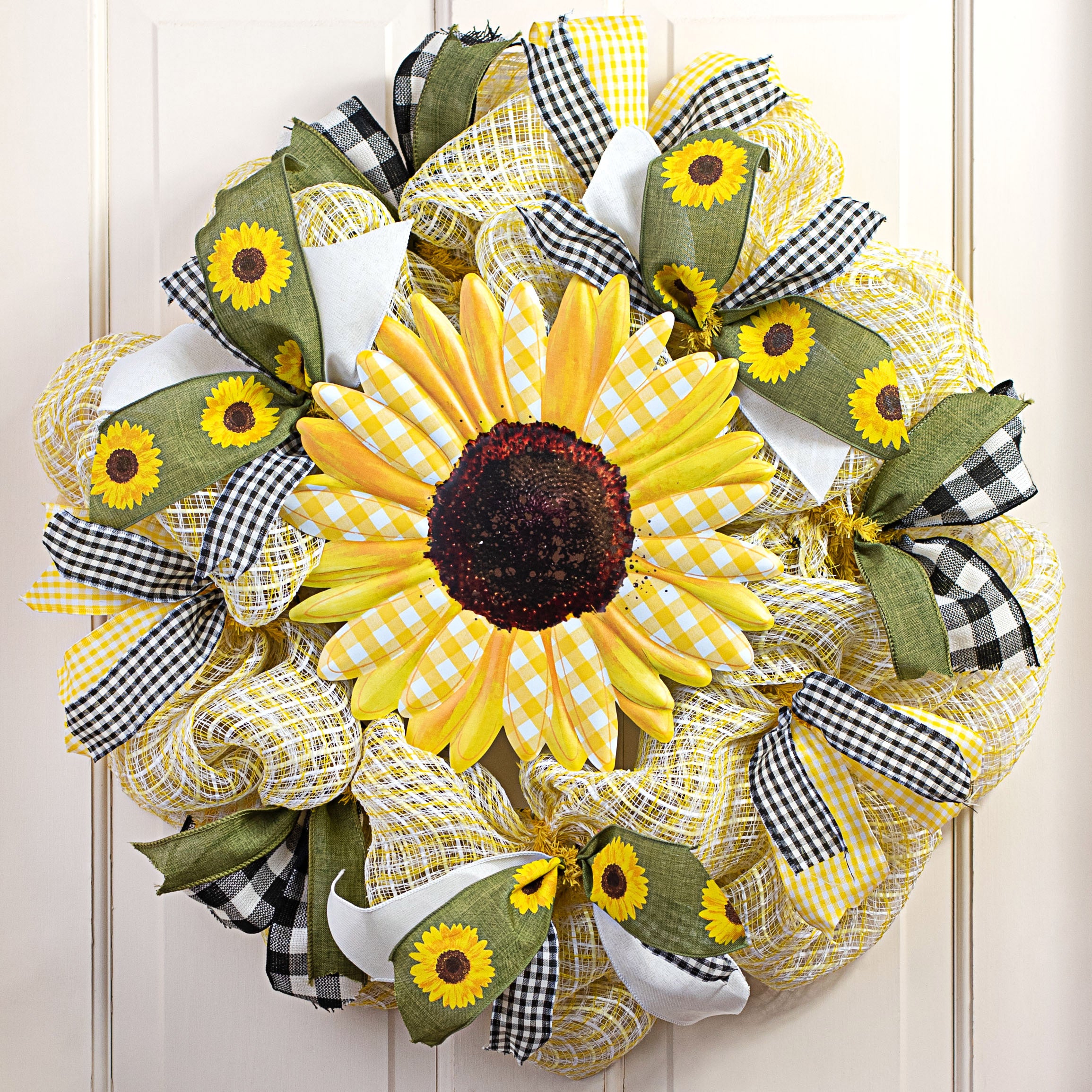 12" Metal Embossed Hanger: Check Sunflower Lifestyle Photo