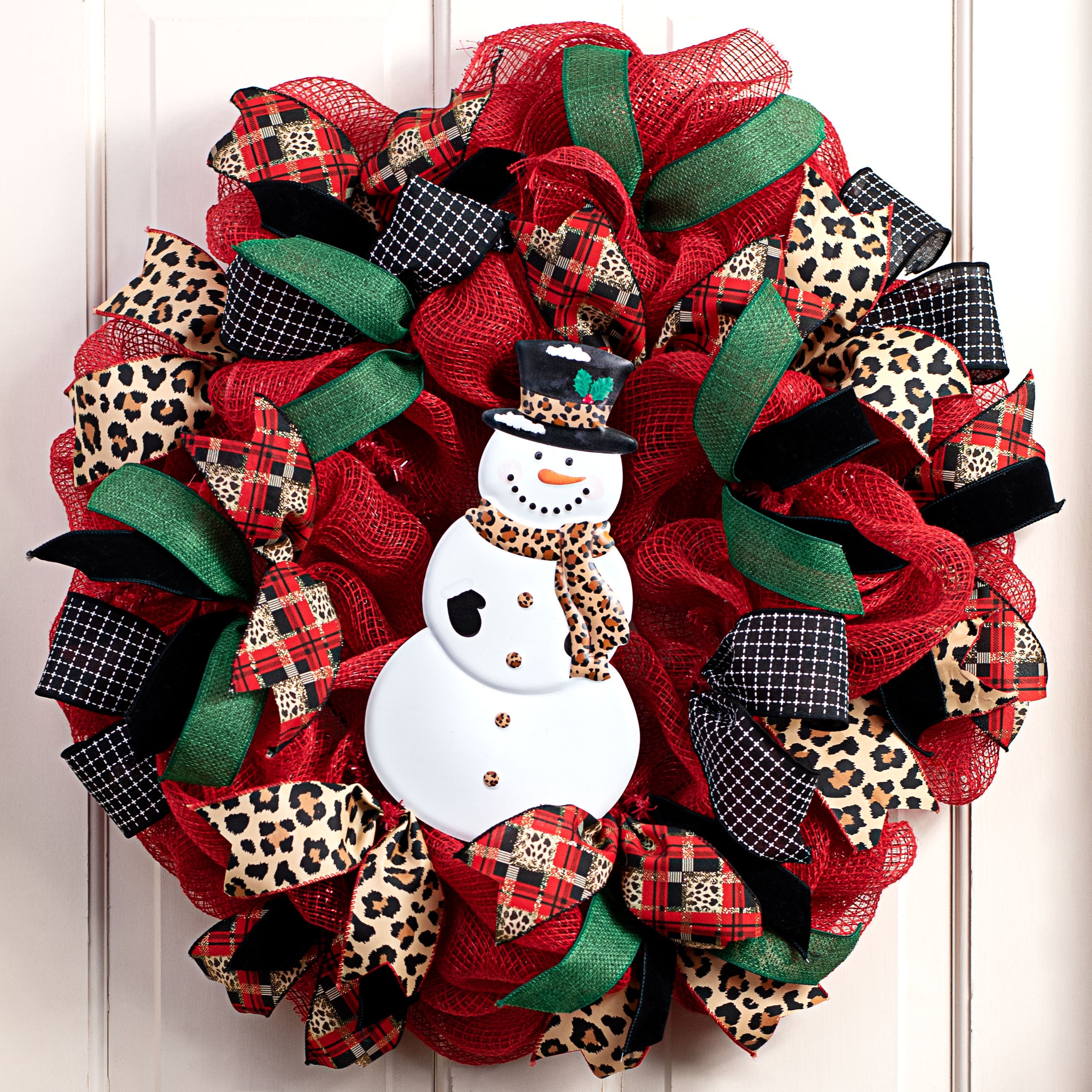 12" Metal Embossed Hanger: Cheetah Scarf Snowman Lifestyle Photo