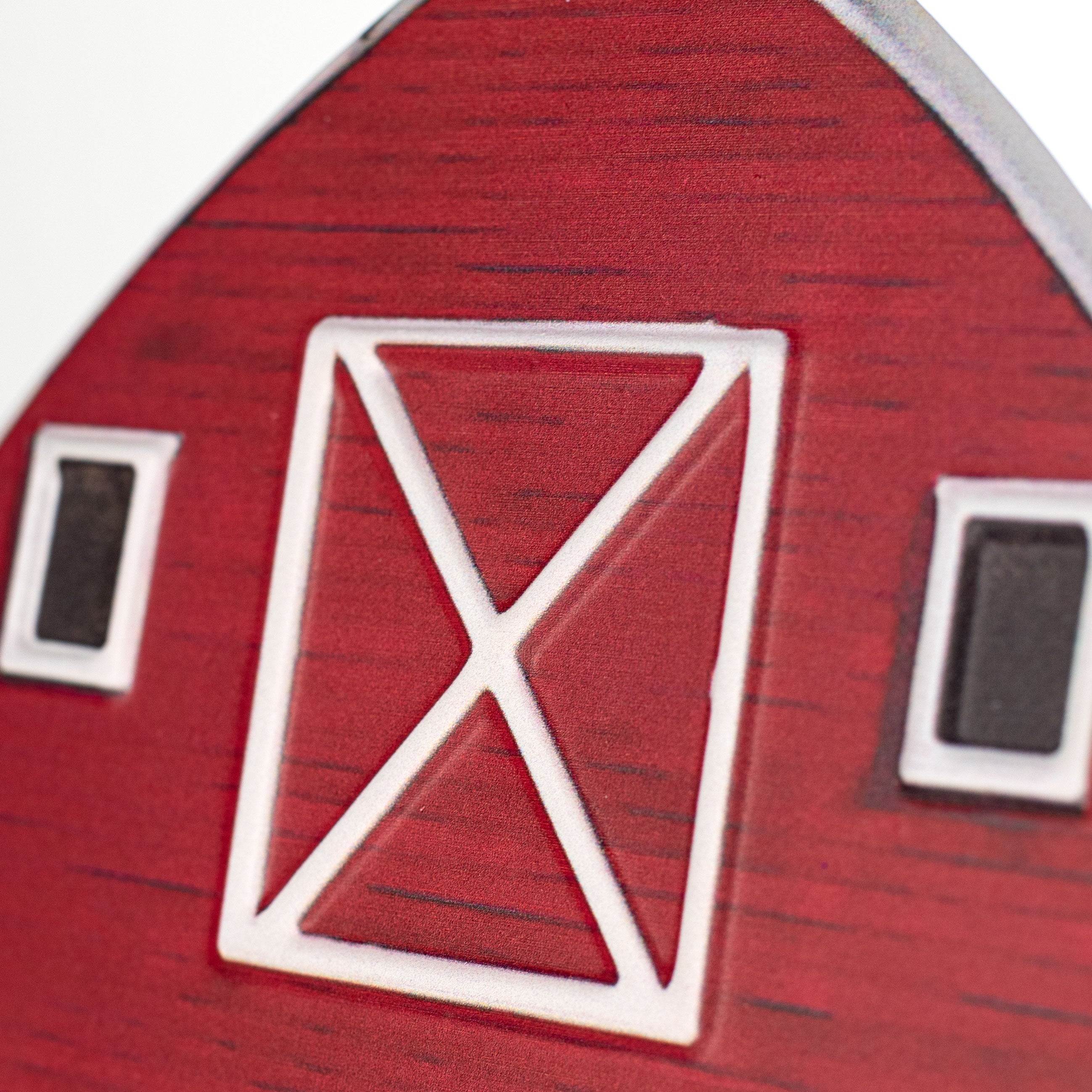 12" Metal Embossed Hanger: Dark Red Barn detail photo 3