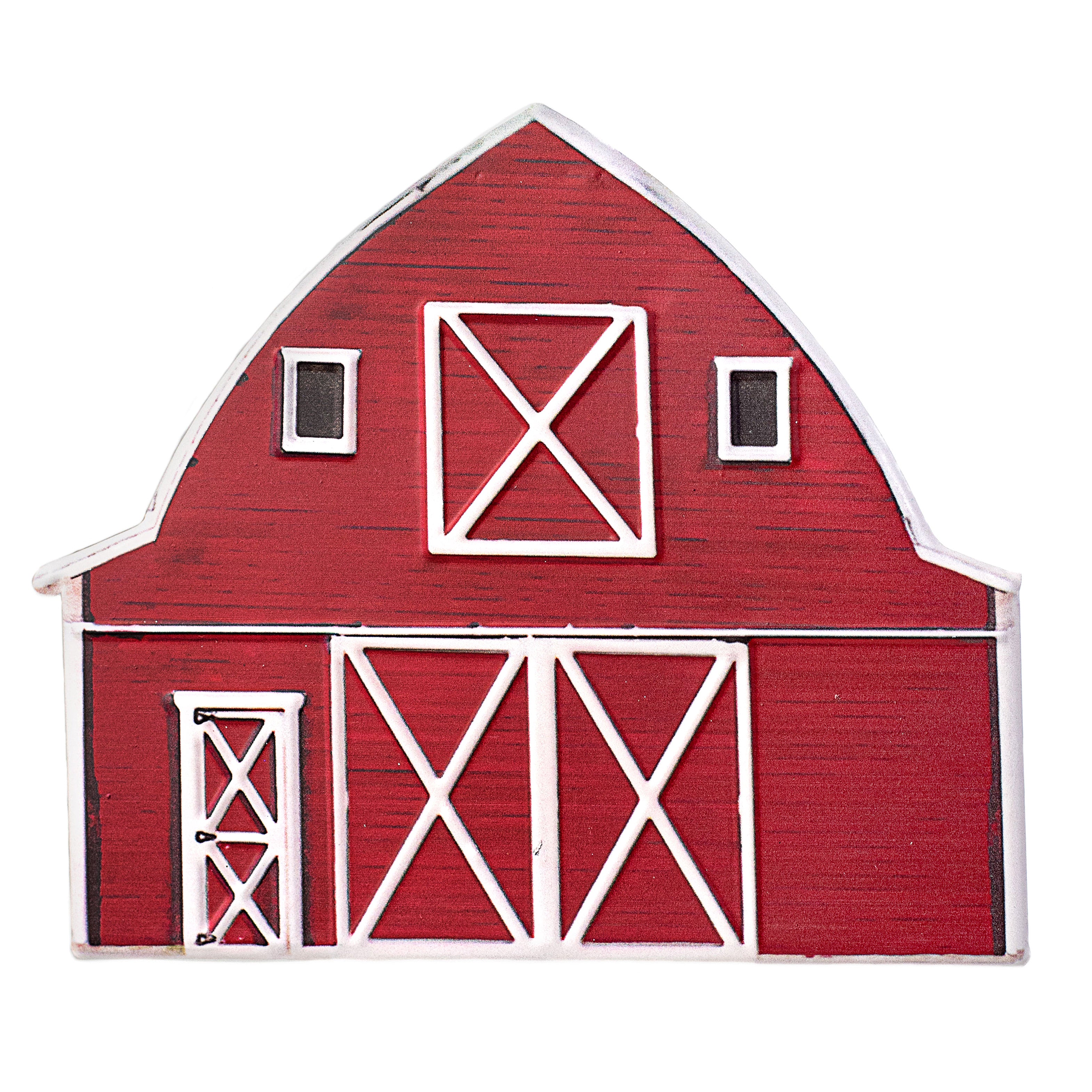 12" Metal Embossed Hanger: Dark Red Barn Item Number: MD0608