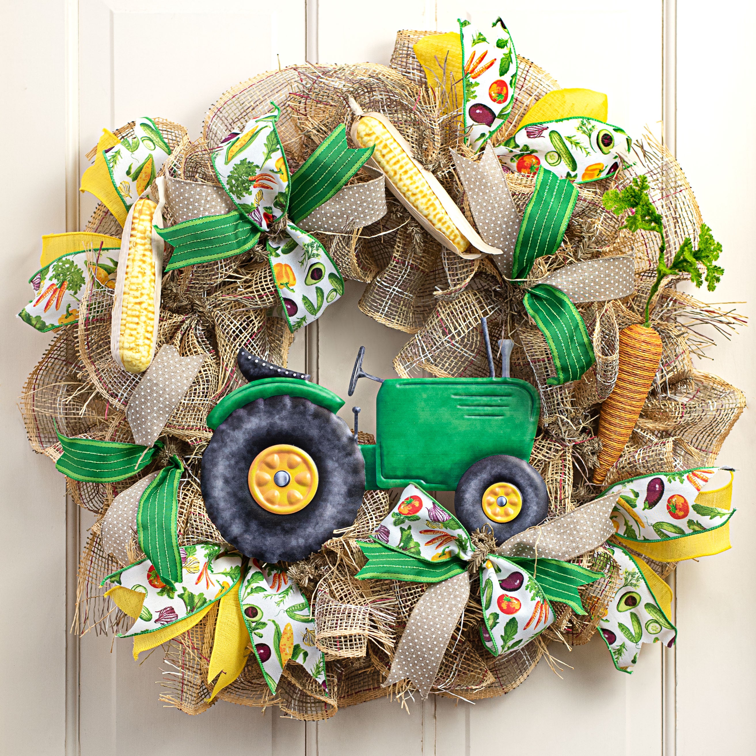 12" Metal Embossed Hanger: Green Tractor Lifestyle Photo