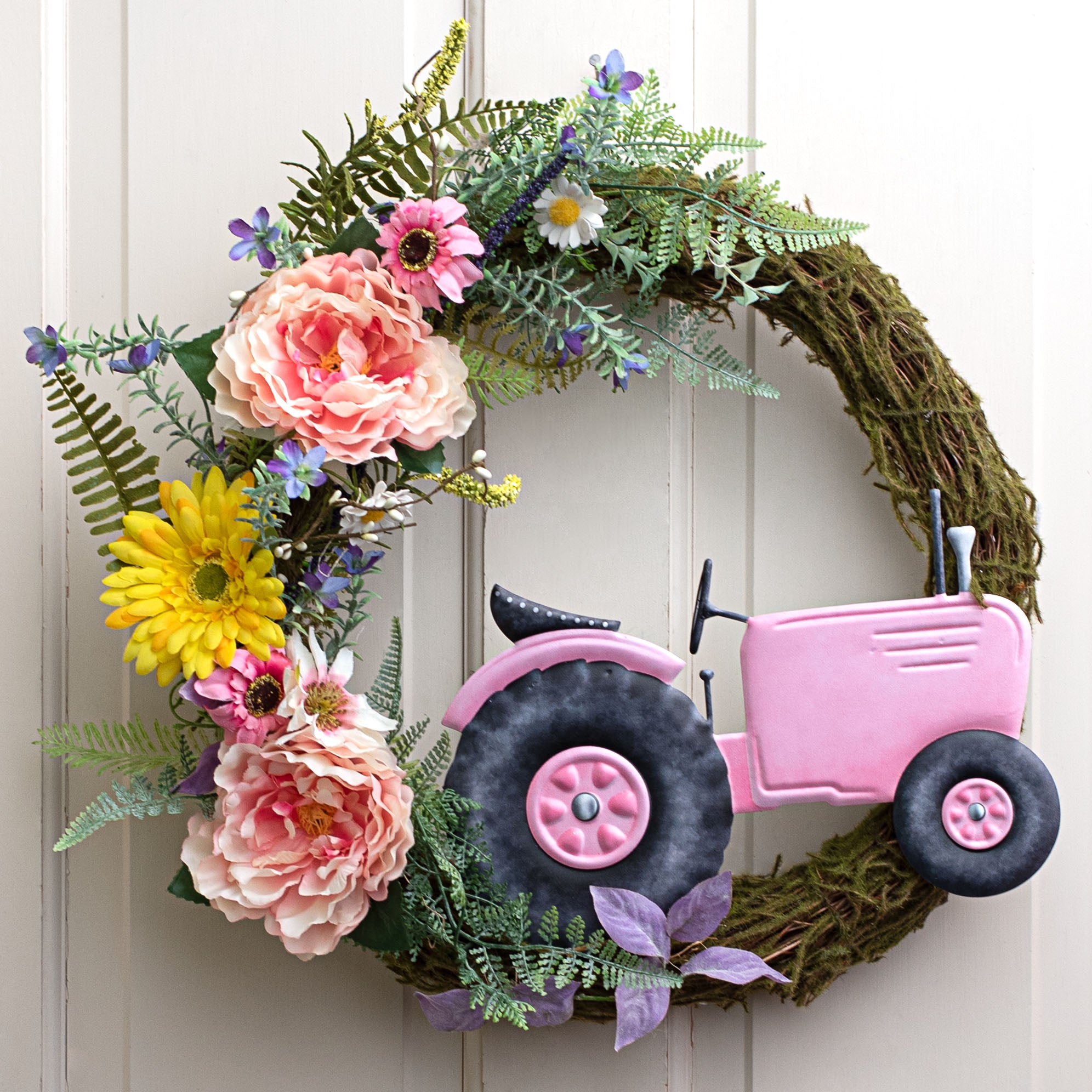 12" Metal Embossed Hanger: Light Pink Tractor Lifestyle Photo