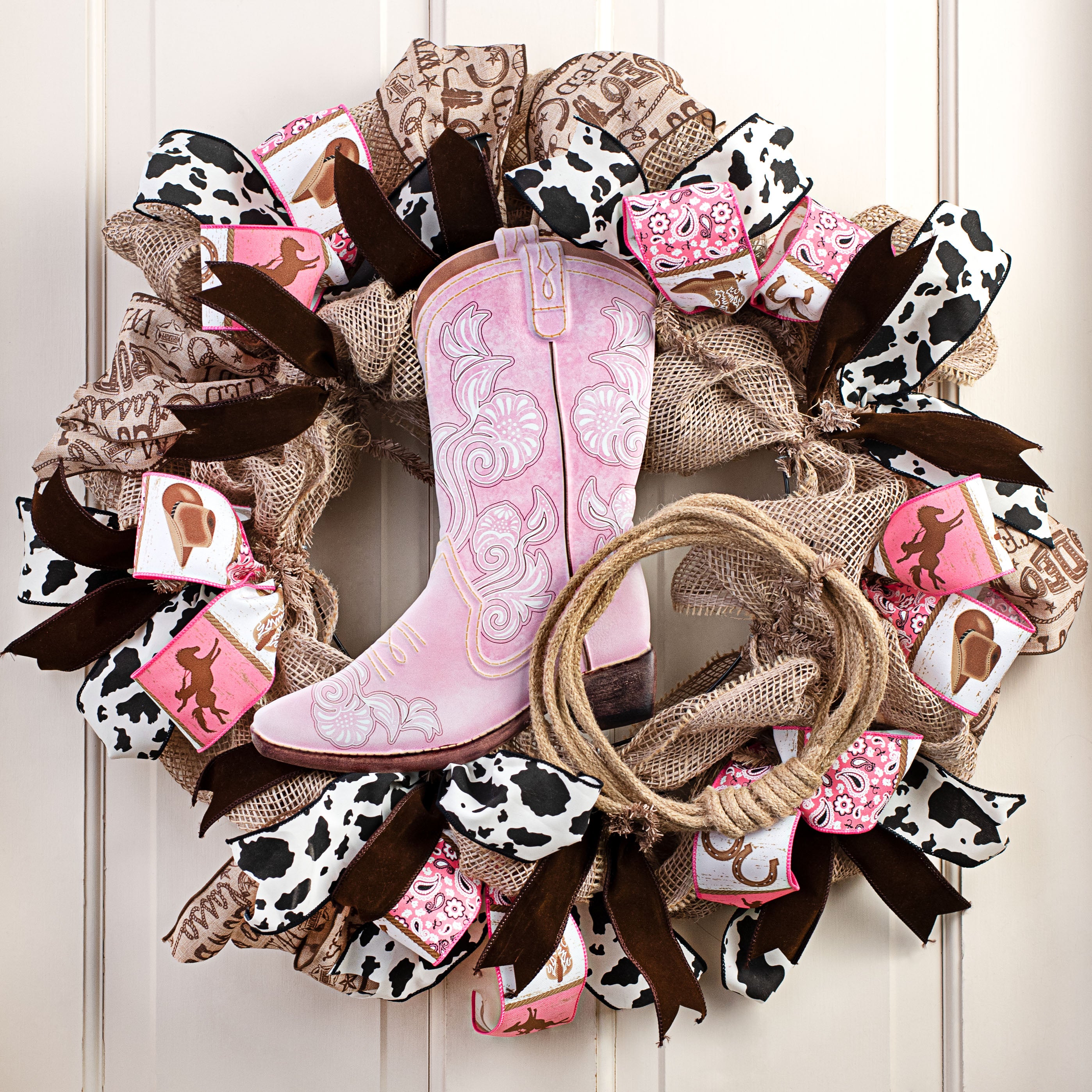 Metal Embossed Hanger: Pink Floral Cowboy Boot