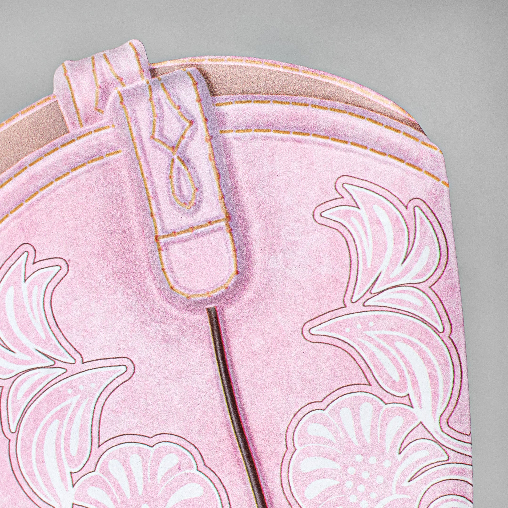 12.5" Metal Embossed Hanger: Pink Floral Cowboy Boot detail photo 3